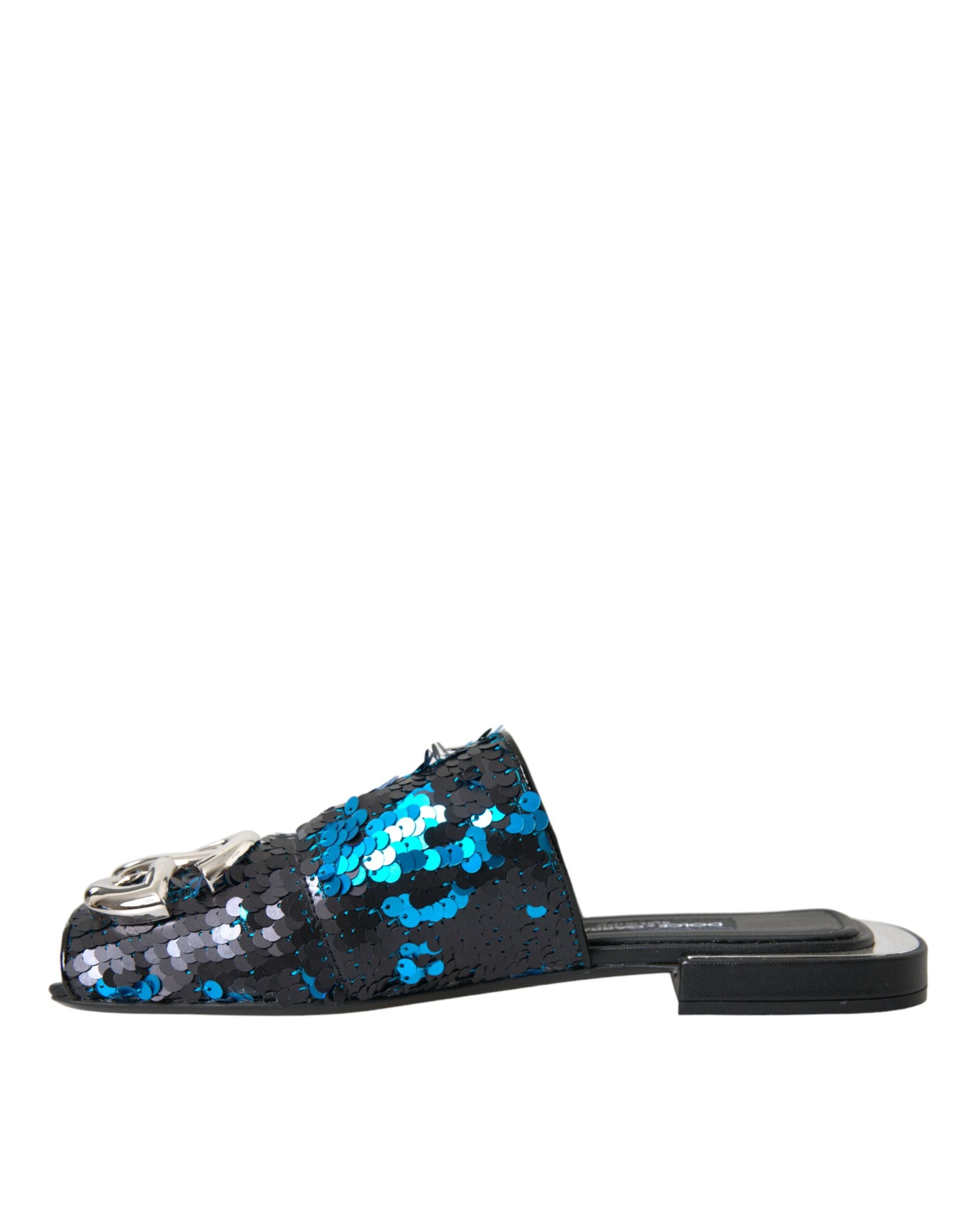 Παπούτσια σανδάλια με λογότυπο Dolce &amp; Gabbana Blue Sequin Slides