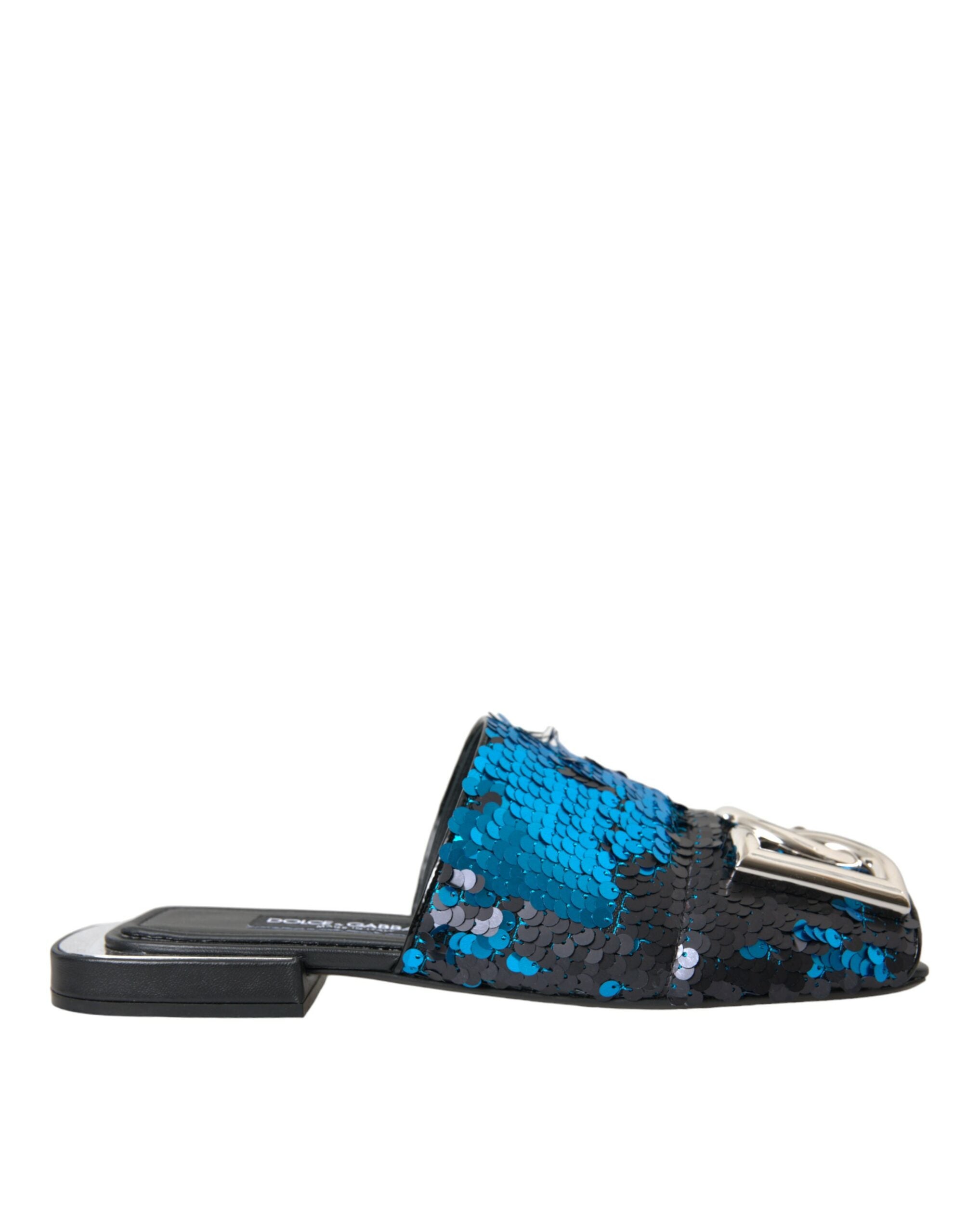 Παπούτσια σανδάλια με λογότυπο Dolce &amp; Gabbana Blue Sequin Slides