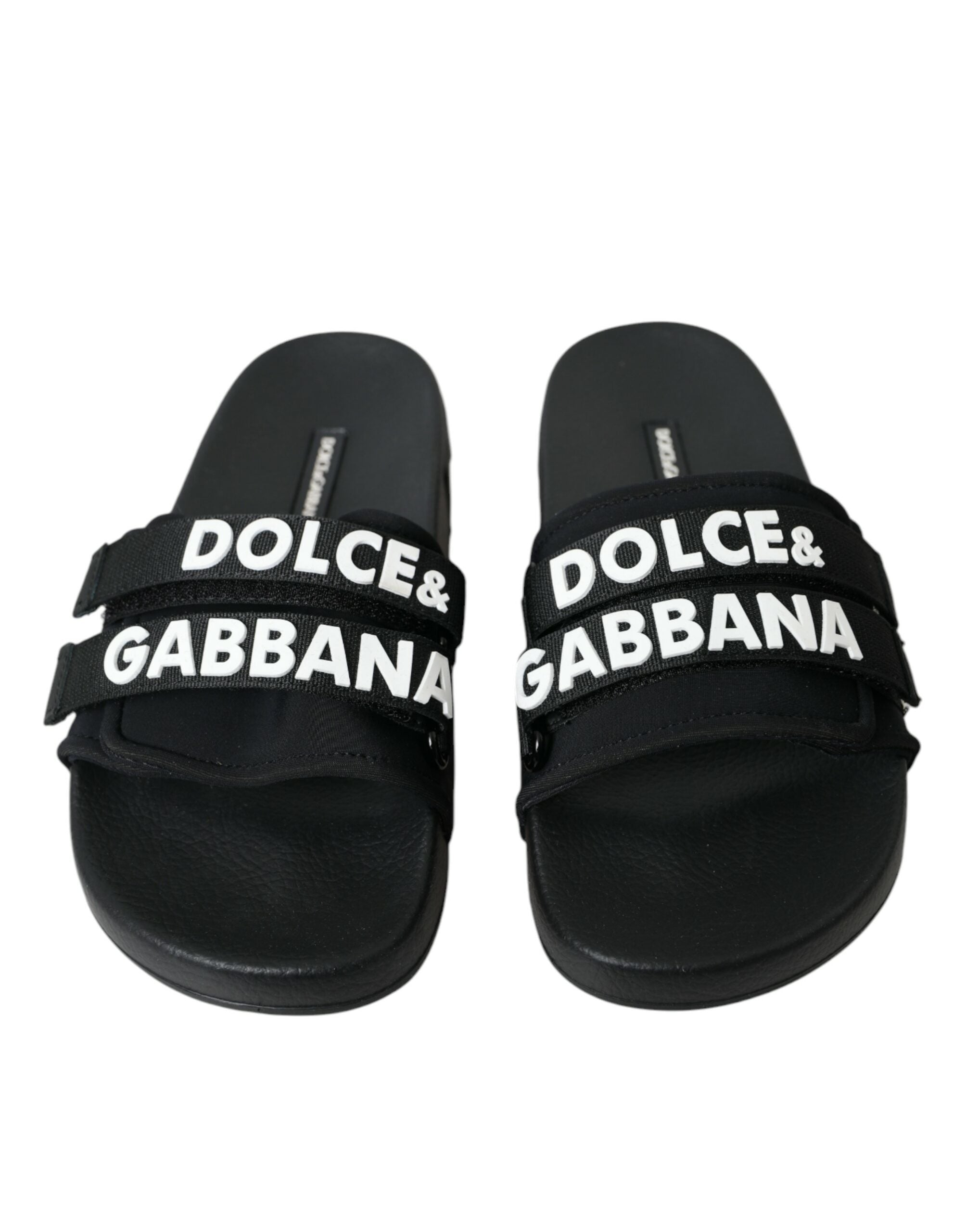 Dolce &amp; Gabbana Μαύρο Neoprene Slides Flats Beachwear Παπούτσια