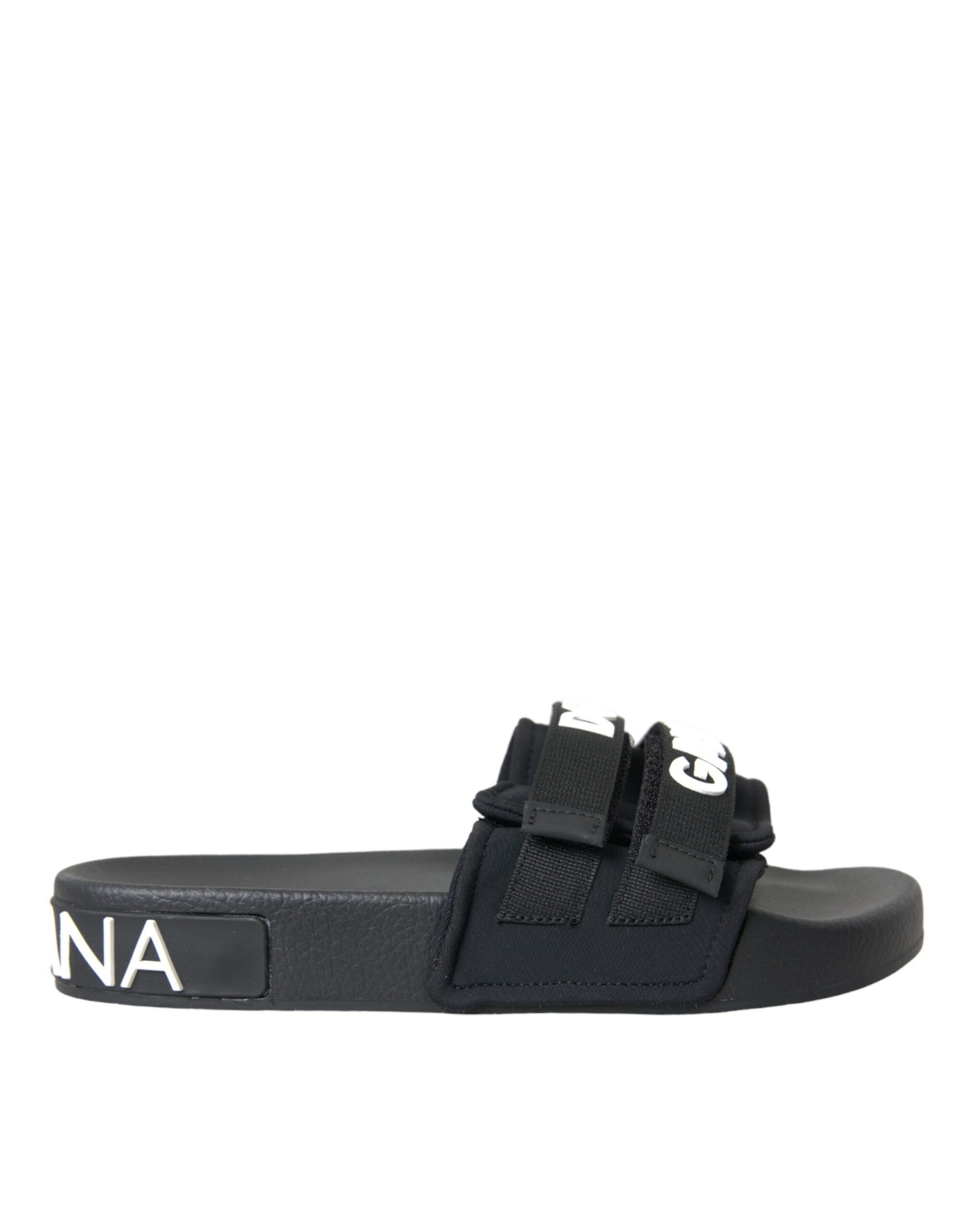 Dolce &amp; Gabbana Μαύρο Neoprene Slides Flats Beachwear Παπούτσια