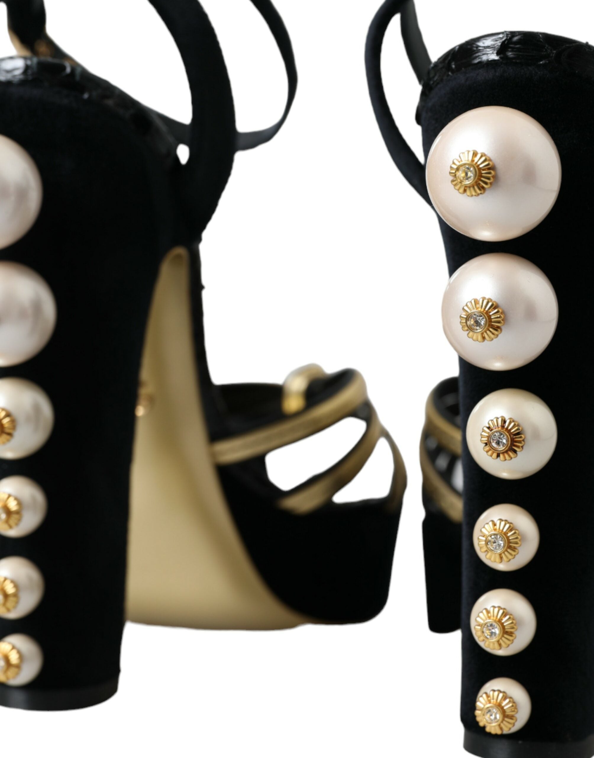 Dolce & Gabbana Black Gold Embellished Heels Sandals Shoes