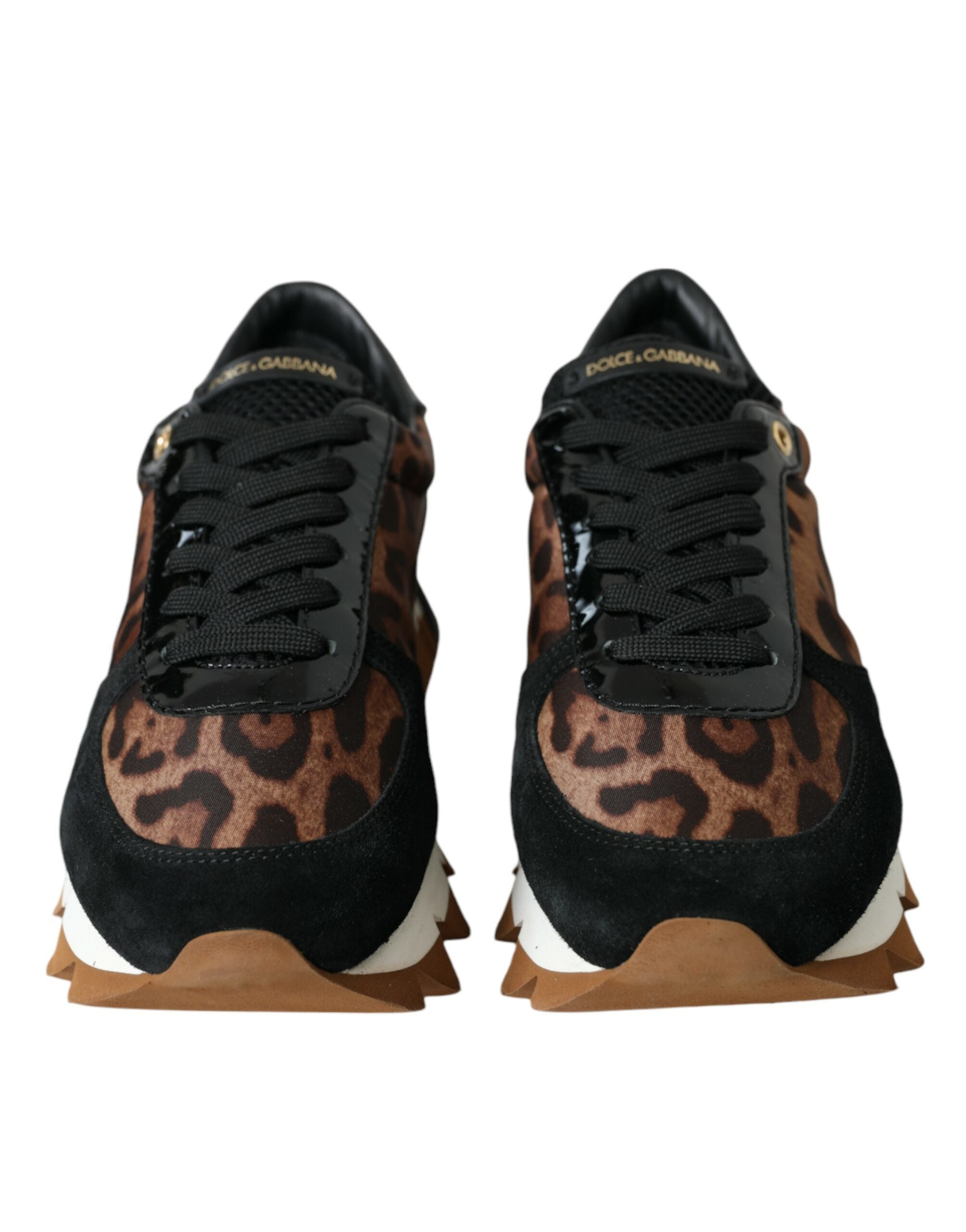 Dolce &amp; Gabbana Μαύρο καφέ Leopard Low Top Δερμάτινα αθλητικά παπούτσια