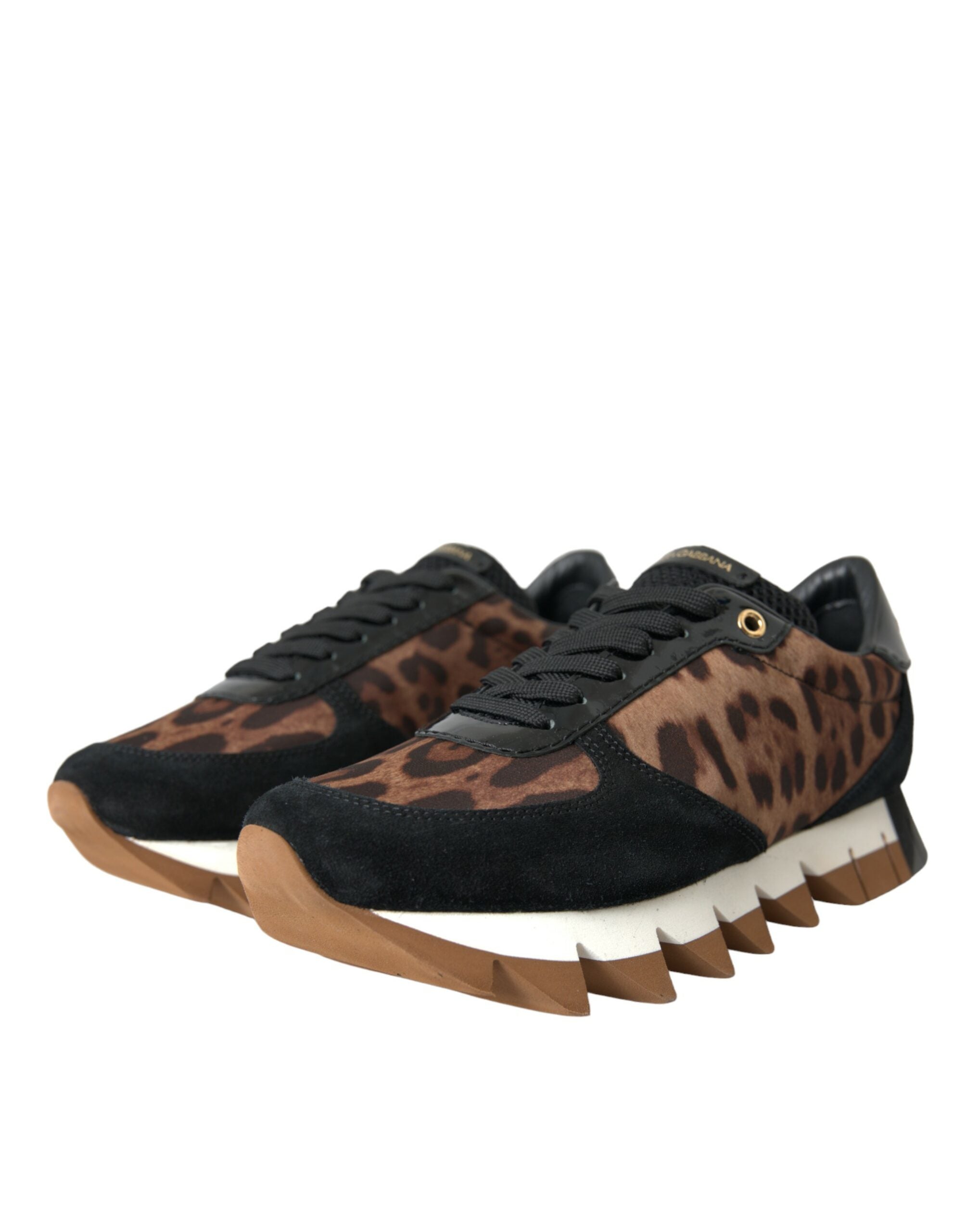 Dolce &amp; Gabbana Μαύρο καφέ Leopard Low Top Δερμάτινα αθλητικά παπούτσια