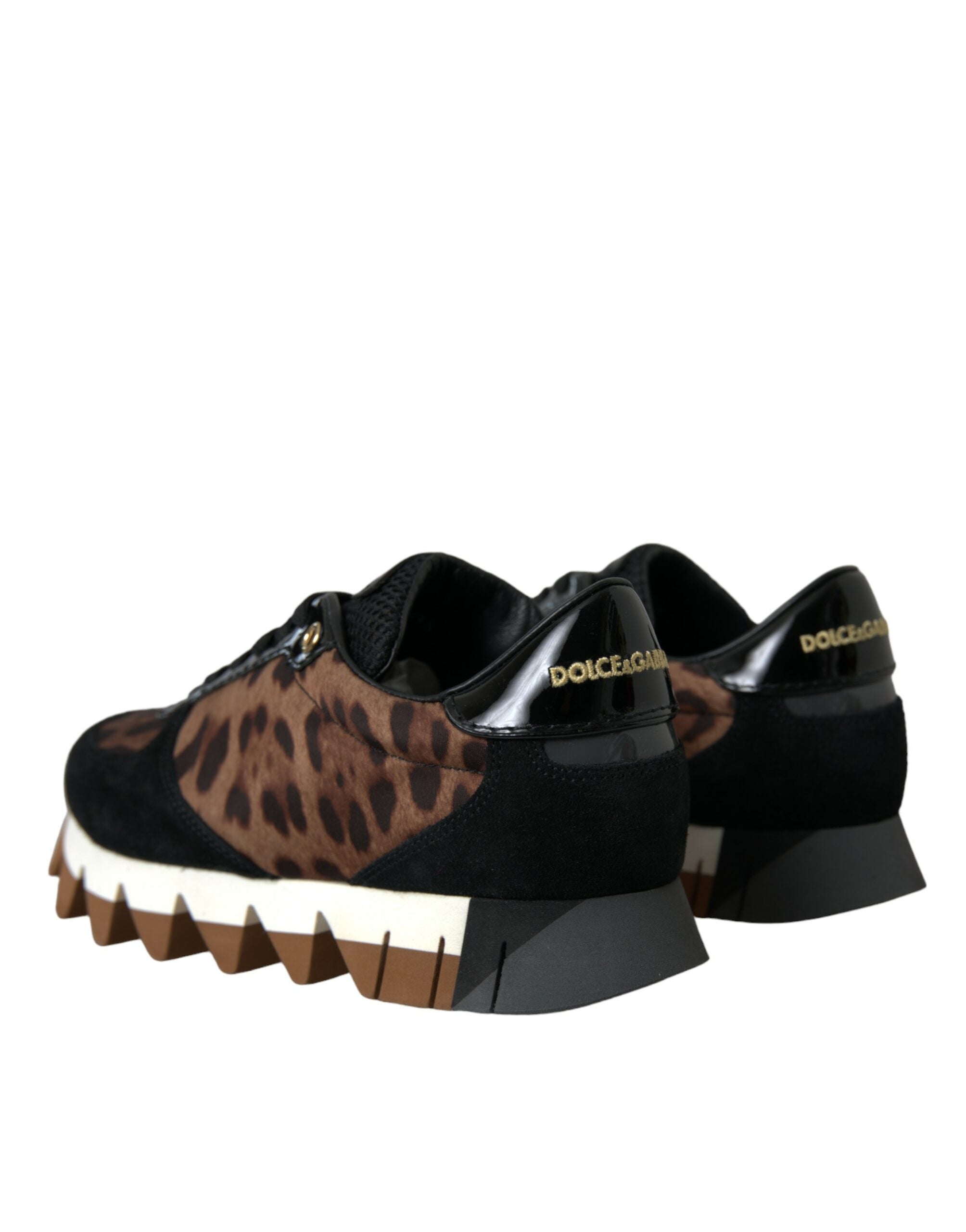 Dolce &amp; Gabbana Μαύρο καφέ Leopard Low Top Δερμάτινα αθλητικά παπούτσια