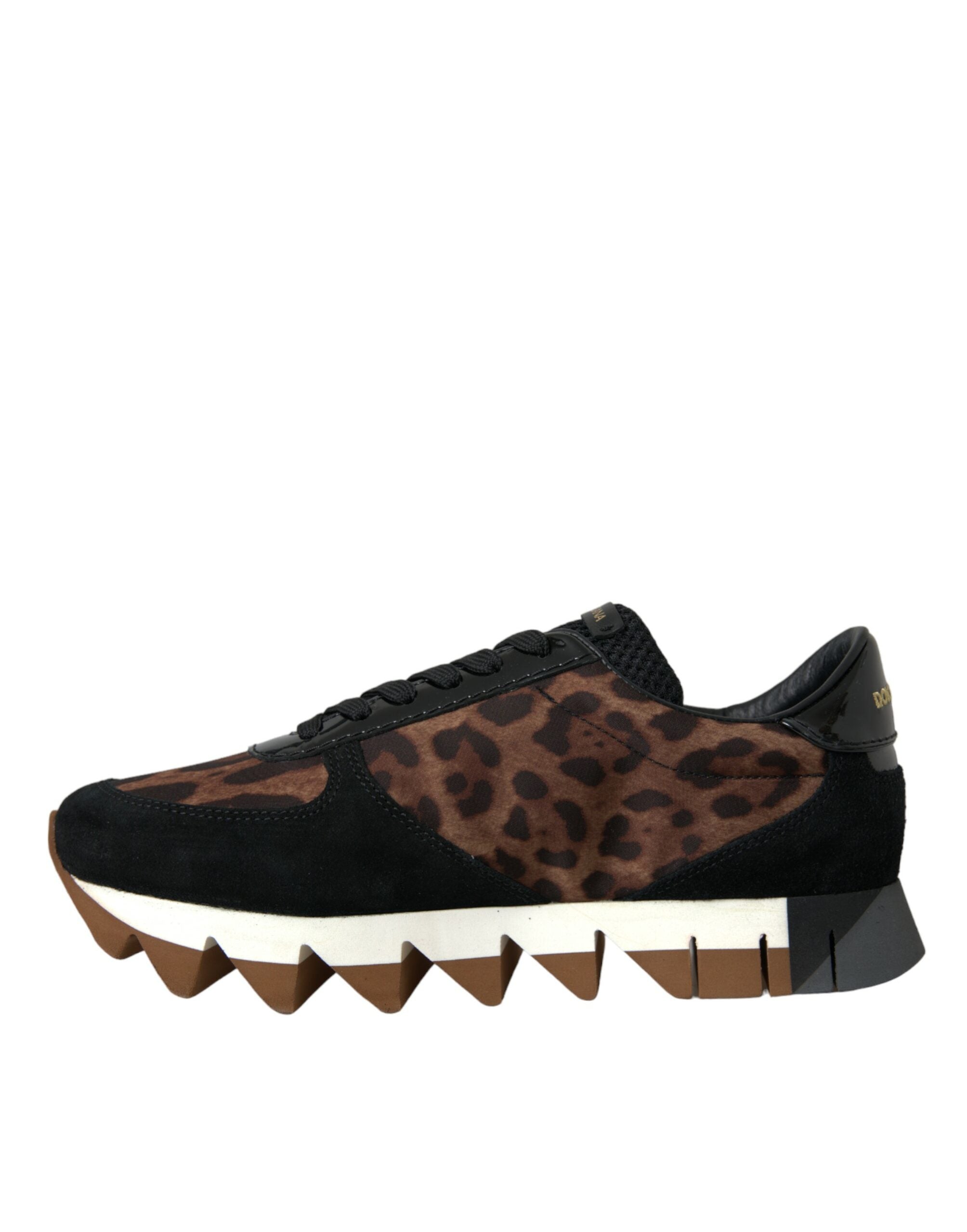 Dolce &amp; Gabbana Μαύρο καφέ Leopard Low Top Δερμάτινα αθλητικά παπούτσια