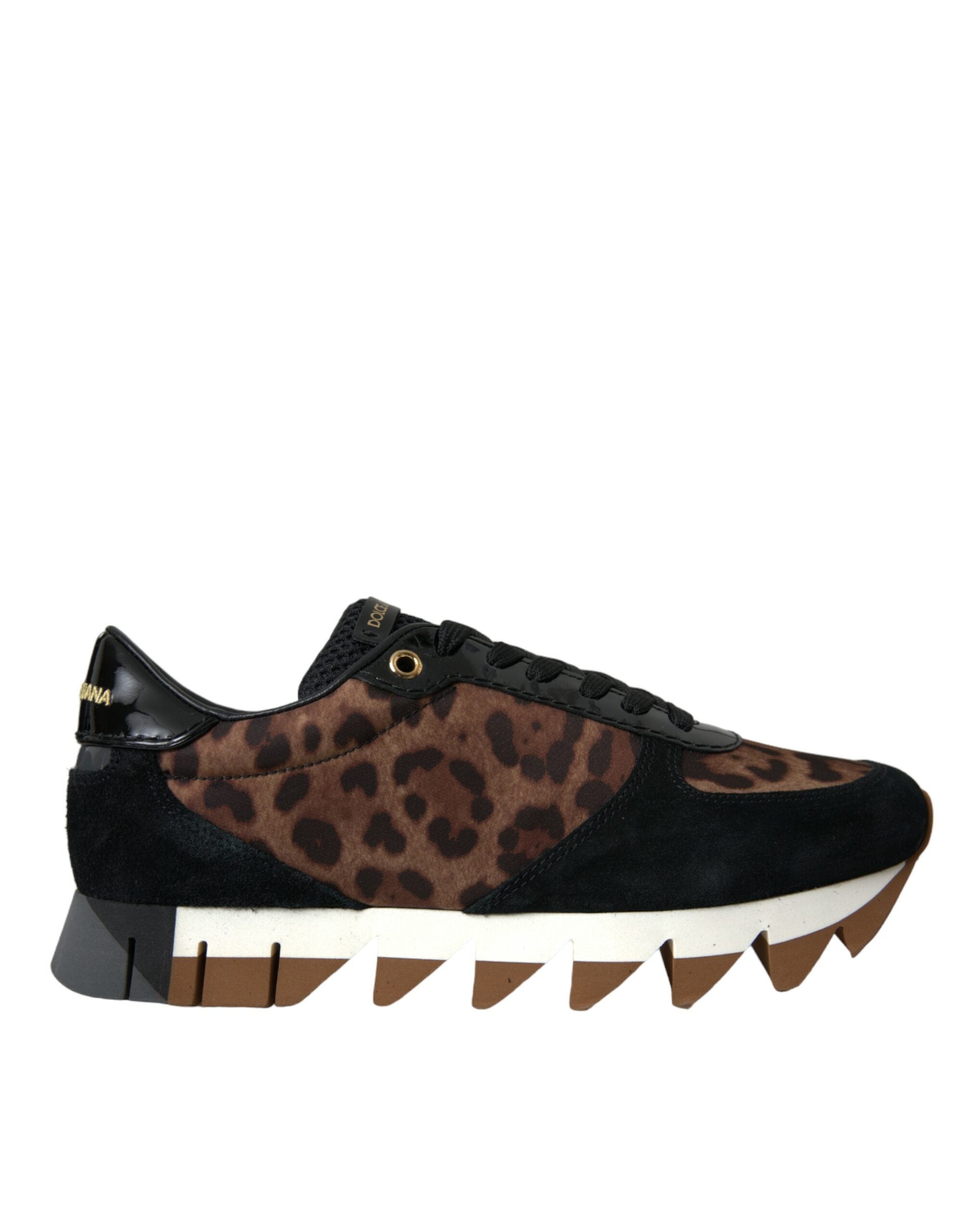 Dolce &amp; Gabbana Μαύρο καφέ Leopard Low Top Δερμάτινα αθλητικά παπούτσια