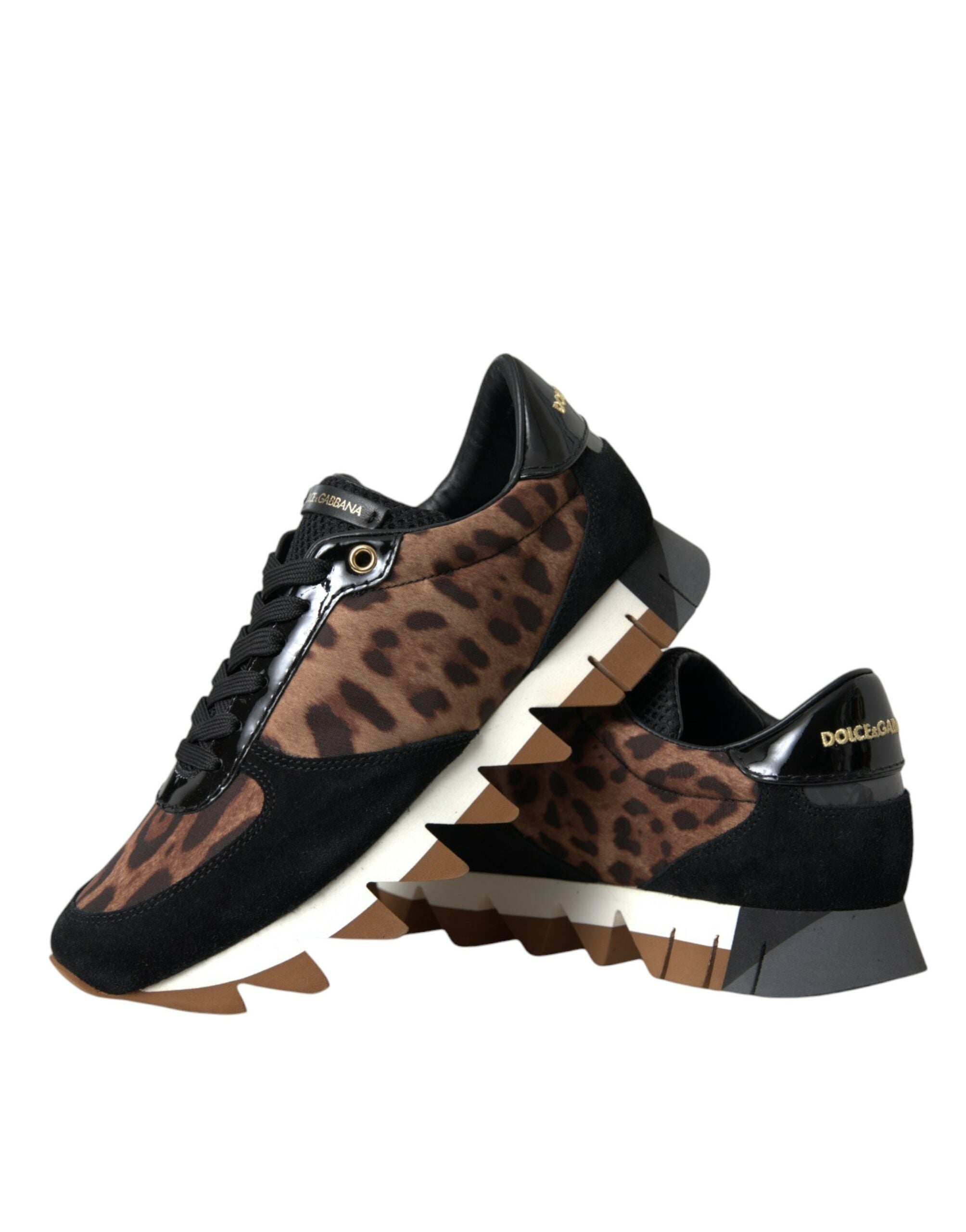 Dolce &amp; Gabbana Μαύρο καφέ Leopard Low Top Δερμάτινα αθλητικά παπούτσια