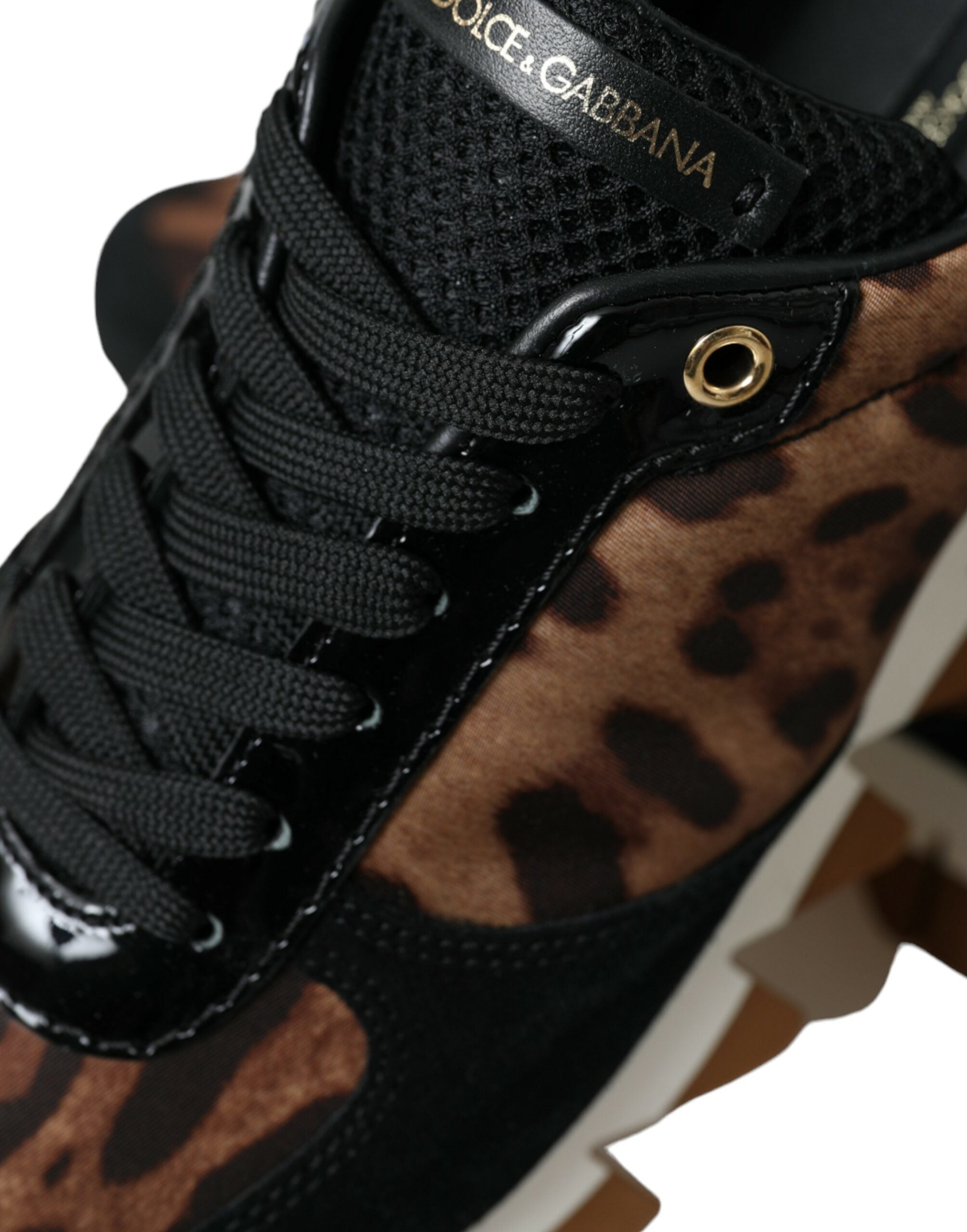 Dolce &amp; Gabbana Μαύρο καφέ Leopard Low Top Δερμάτινα αθλητικά παπούτσια