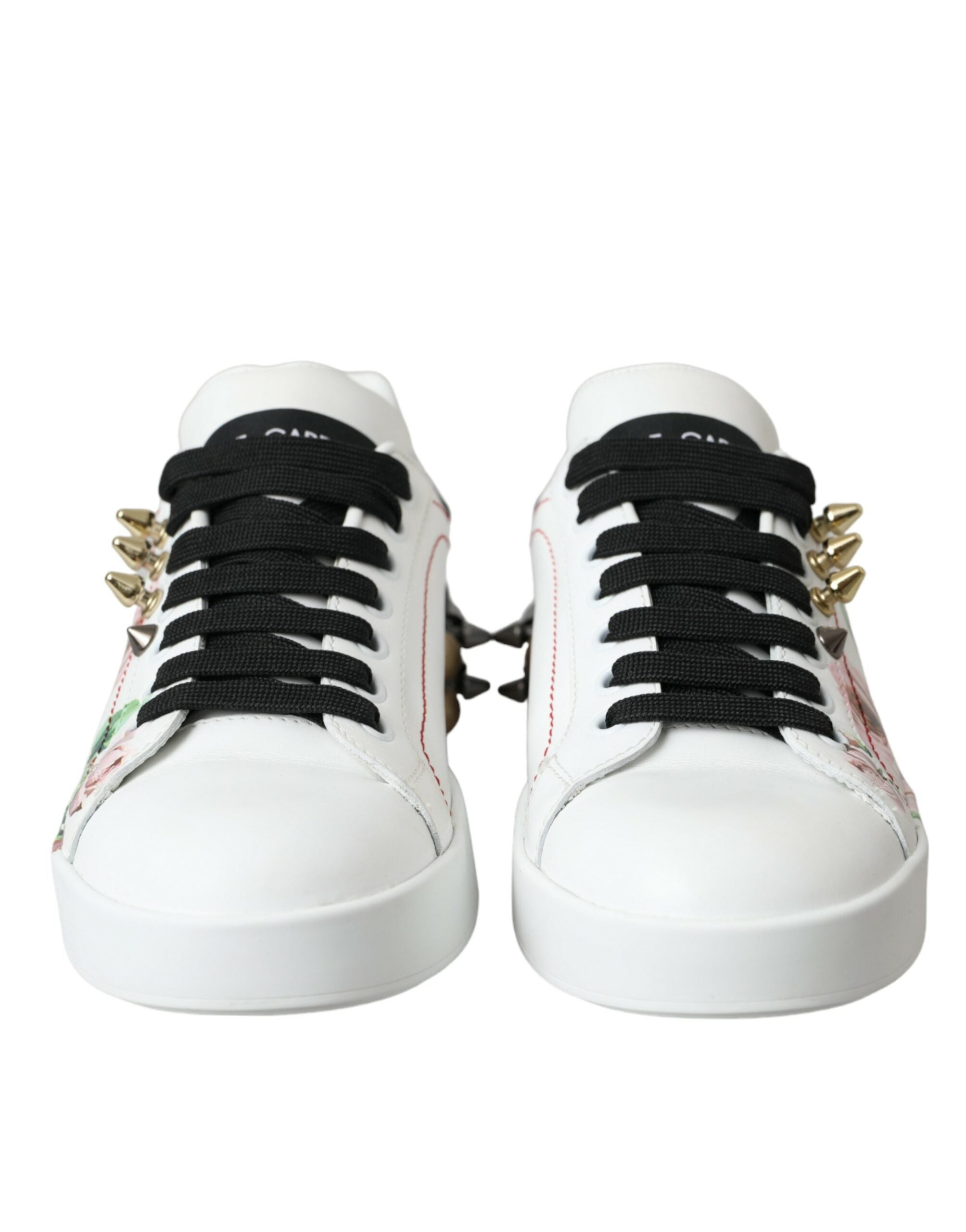 Dolce &amp; Gabbana White Leather Crystal Roses Floral Sneakers Παπούτσια