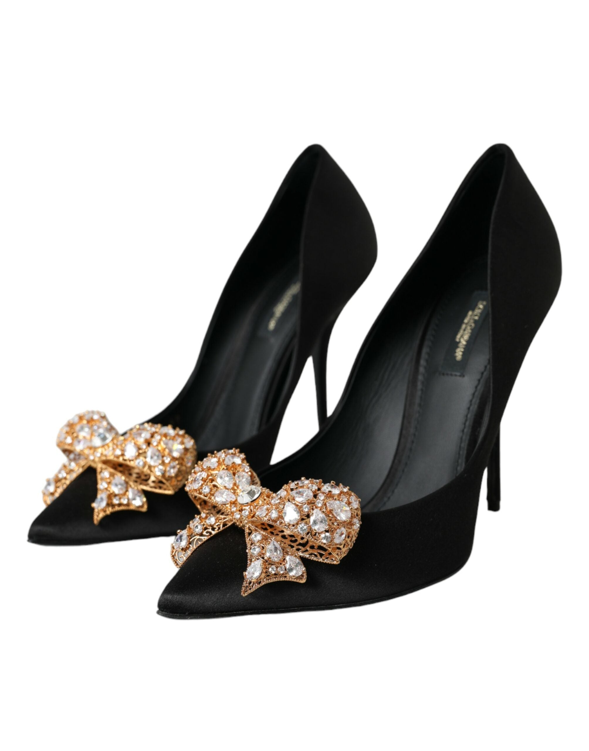 Dolce & Gabbana Black Satin Bow Embellished Heels Pumps Shoes