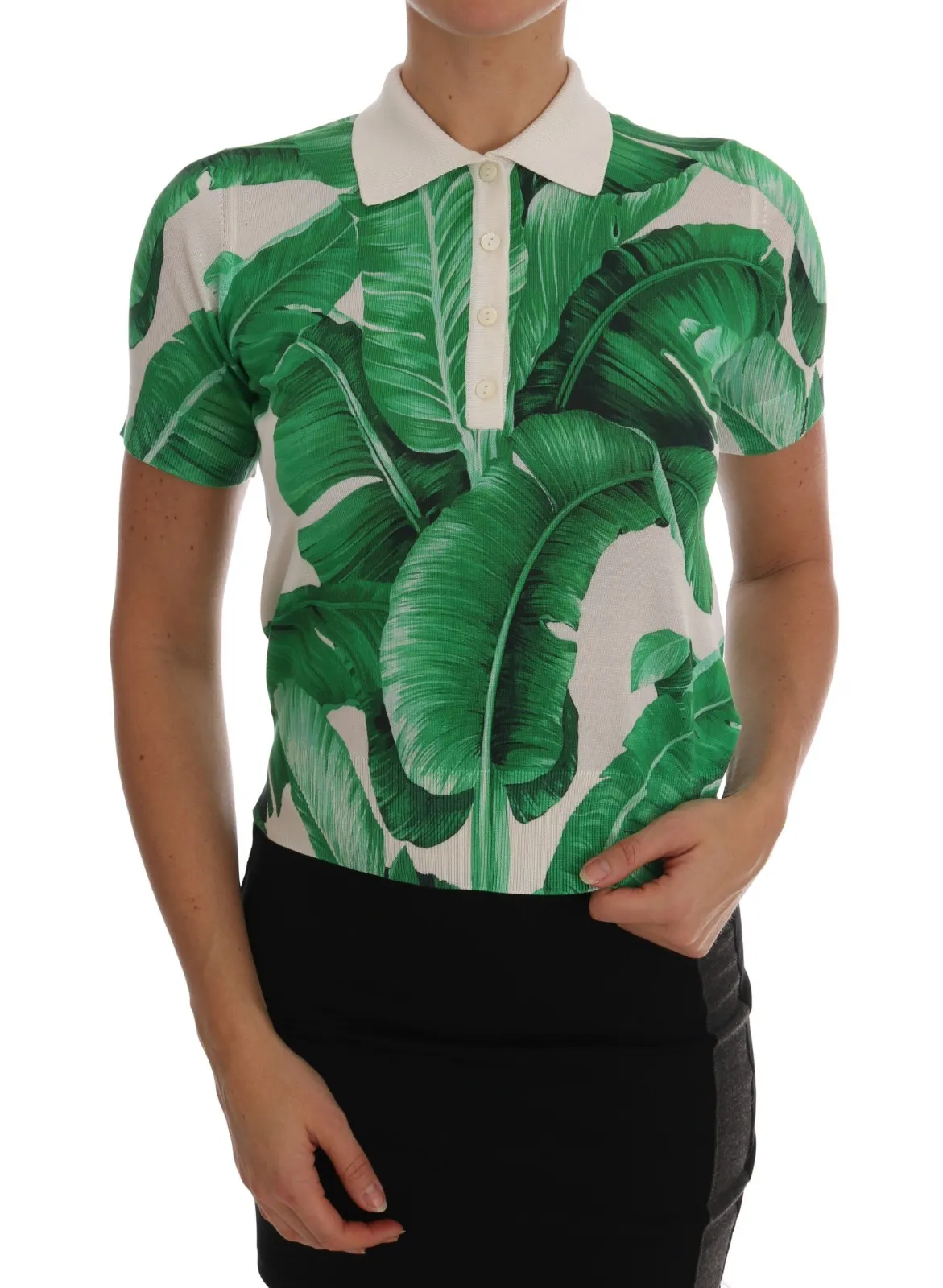 T-shirt Dolce &amp; Gabbana Green Banana Print Silk Polo