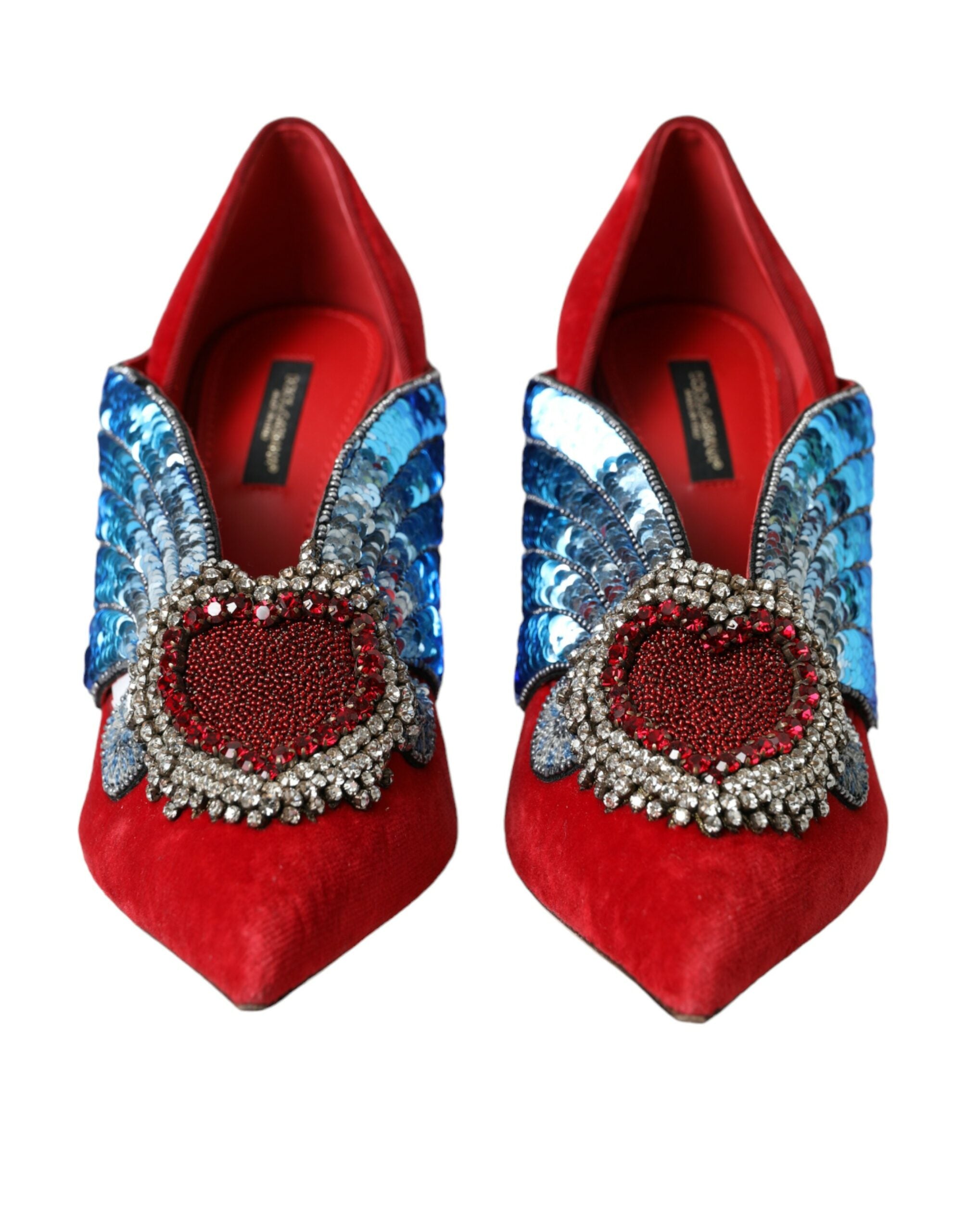 Παπούτσια Dolce &amp; Gabbana Red Velvet Sequin Crystal Heels Pumps