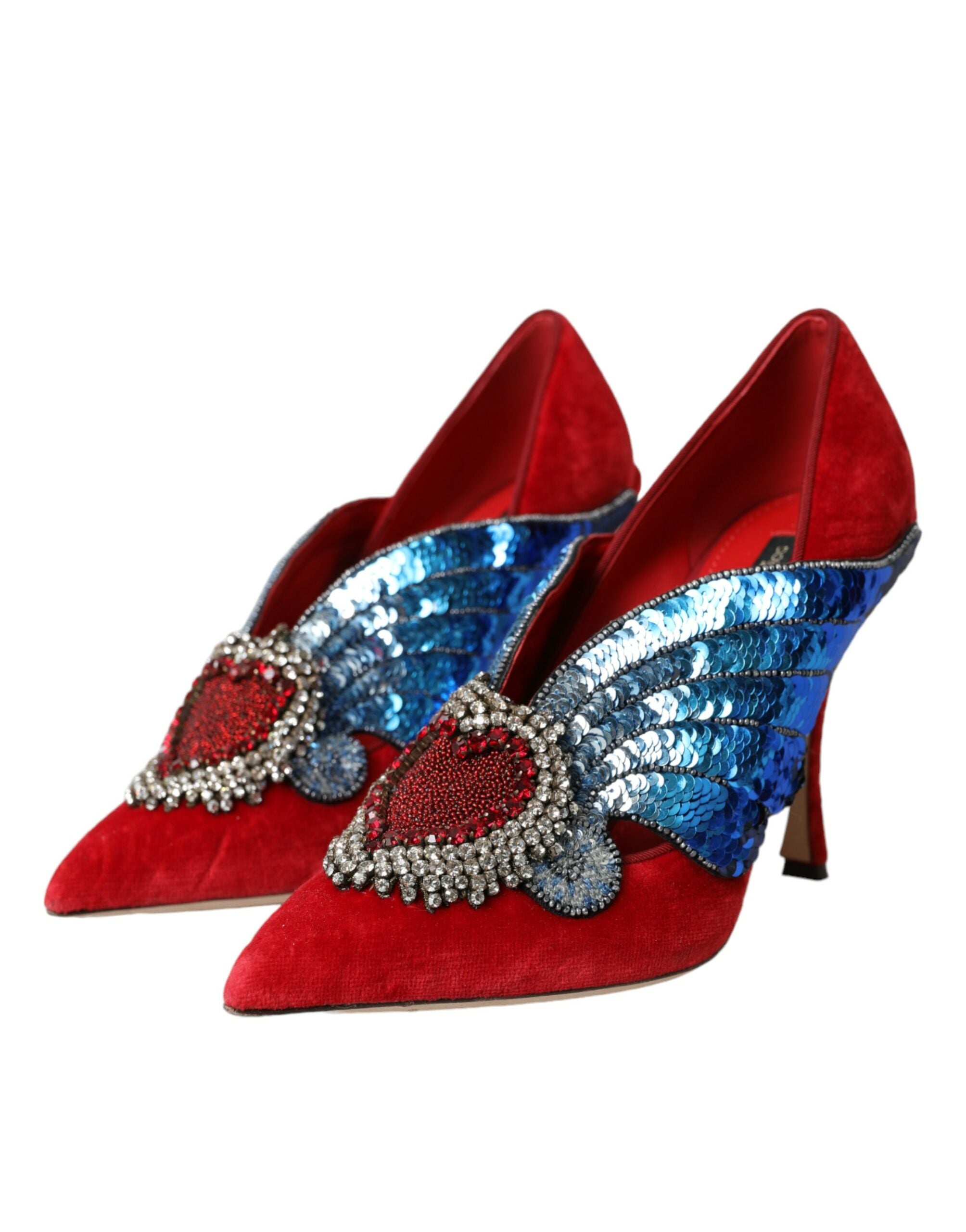 Παπούτσια Dolce &amp; Gabbana Red Velvet Sequin Crystal Heels Pumps