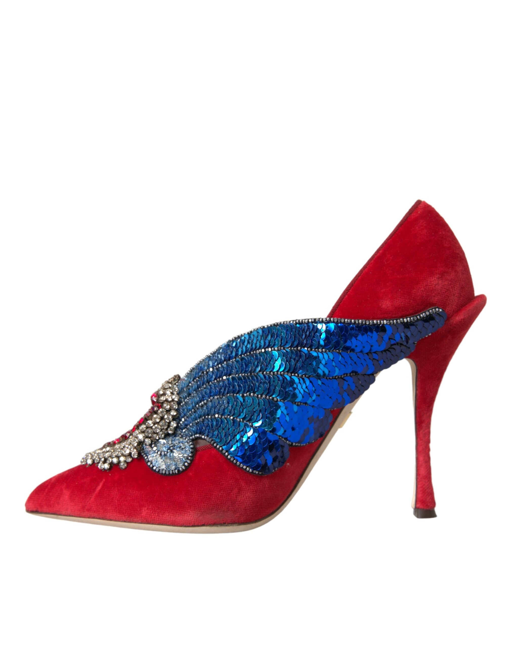 Παπούτσια Dolce &amp; Gabbana Red Velvet Sequin Crystal Heels Pumps