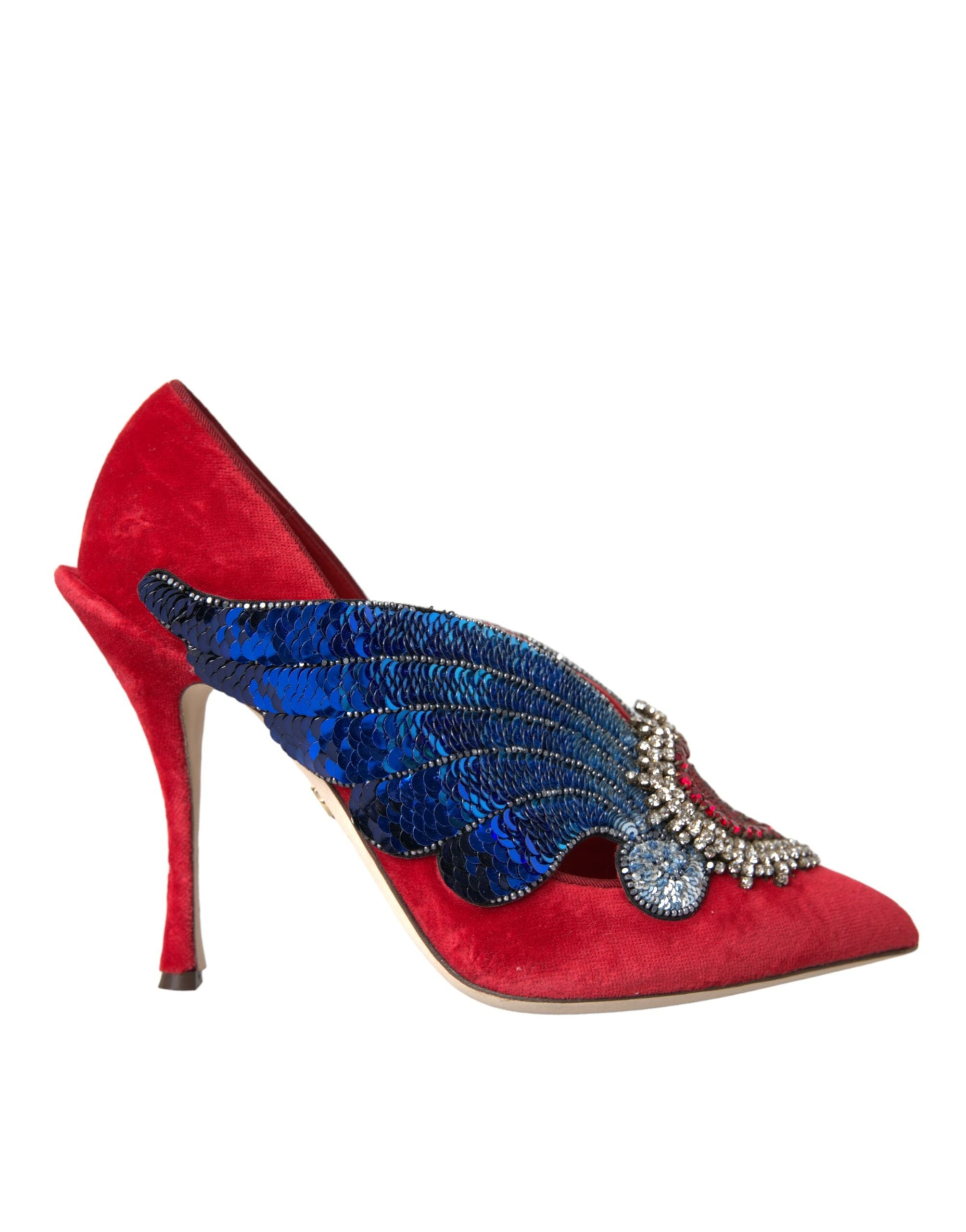 Παπούτσια Dolce &amp; Gabbana Red Velvet Sequin Crystal Heels Pumps