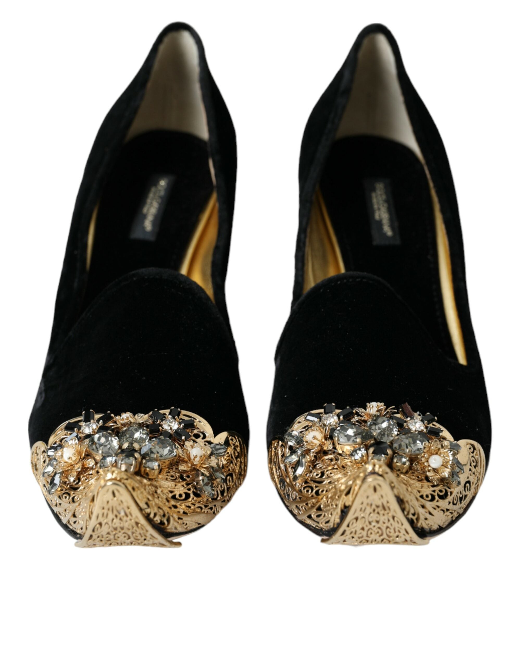 Dolce & Gabbana Black Velvet Embellished Heels Pumps Shoes