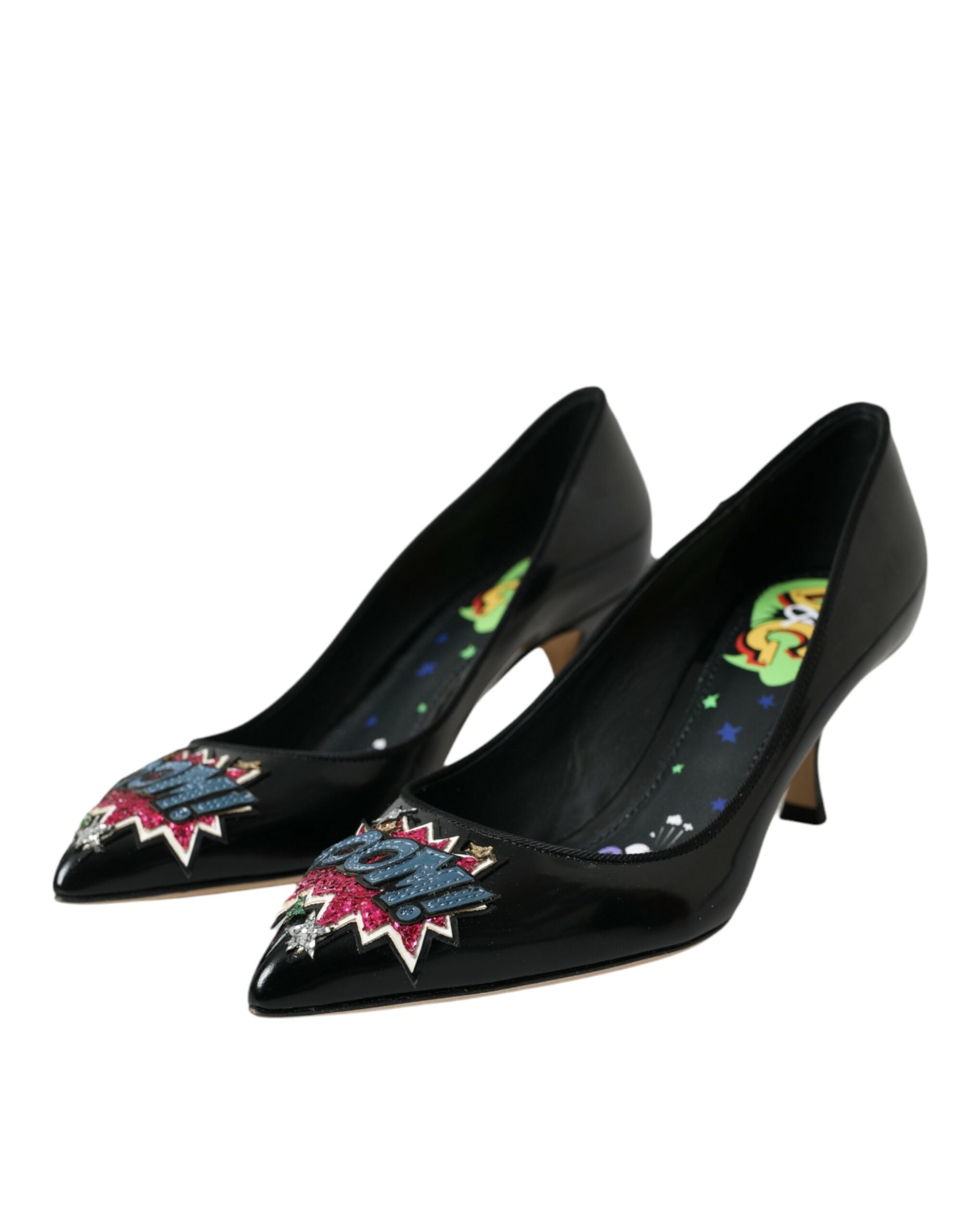 Παπούτσια Dolce &amp; Gabbana Black Leather BOOM Patch Heels Pumps