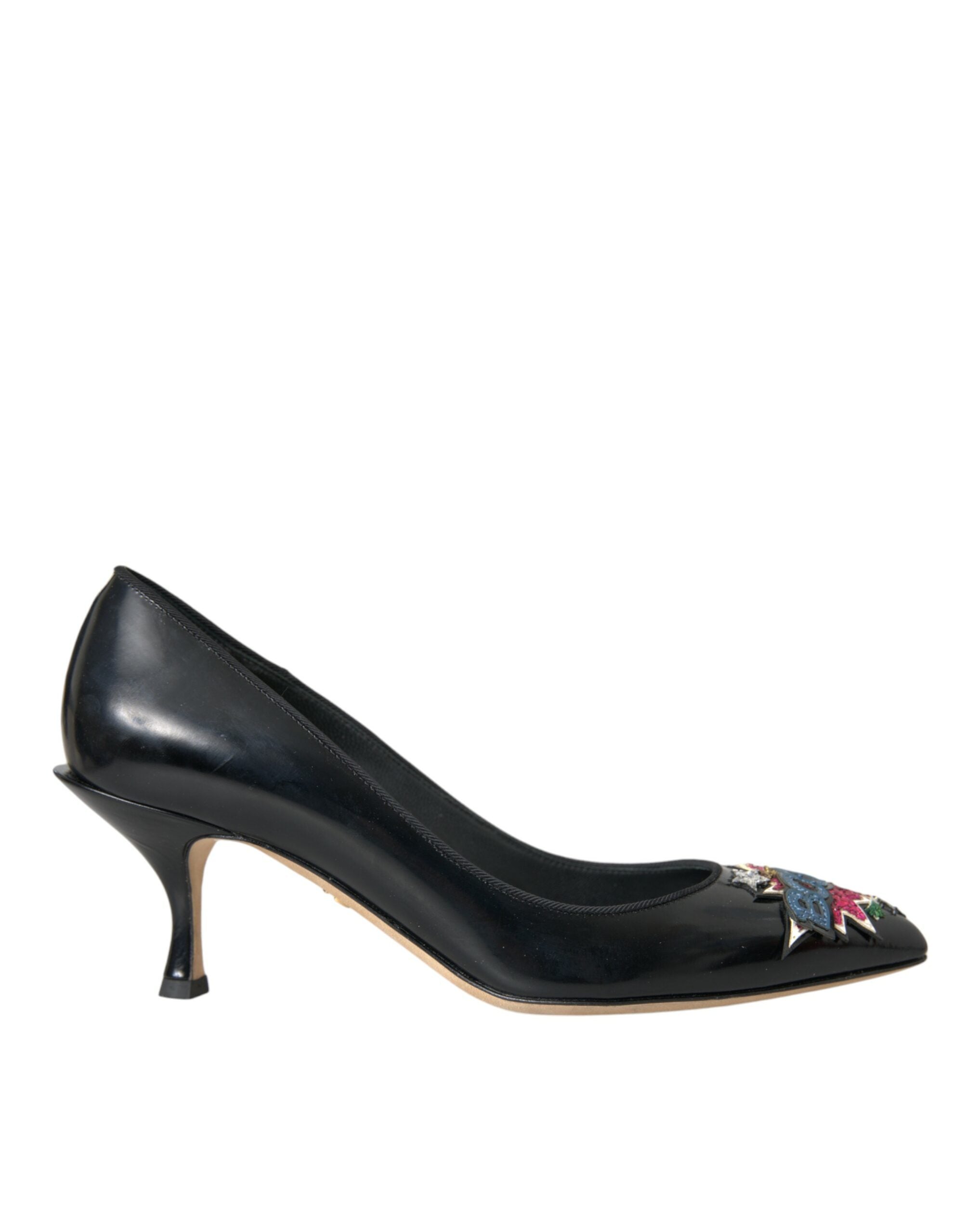 Παπούτσια Dolce &amp; Gabbana Black Leather BOOM Patch Heels Pumps