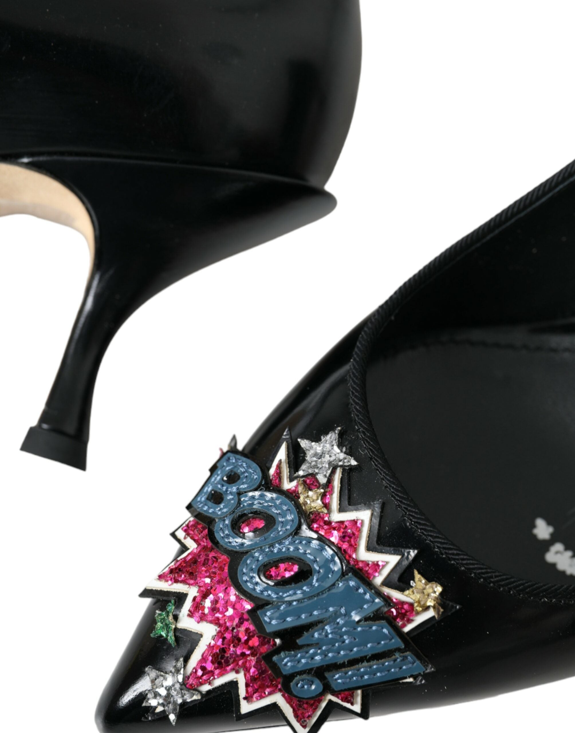 Παπούτσια Dolce &amp; Gabbana Black Leather BOOM Patch Heels Pumps