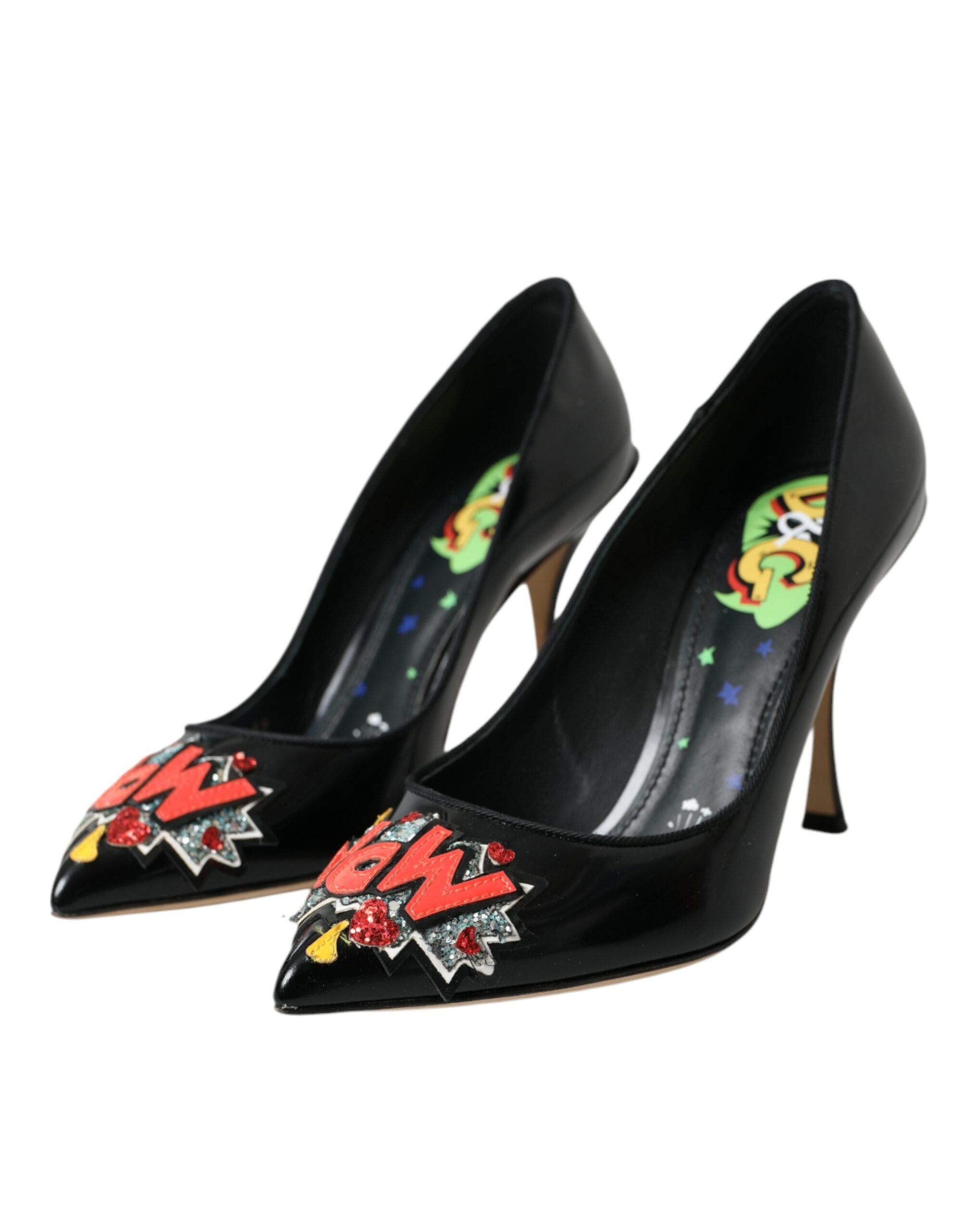 Παπούτσια Dolce &amp; Gabbana Μαύρο Δερμάτινο WOW Patch Heels Pumps