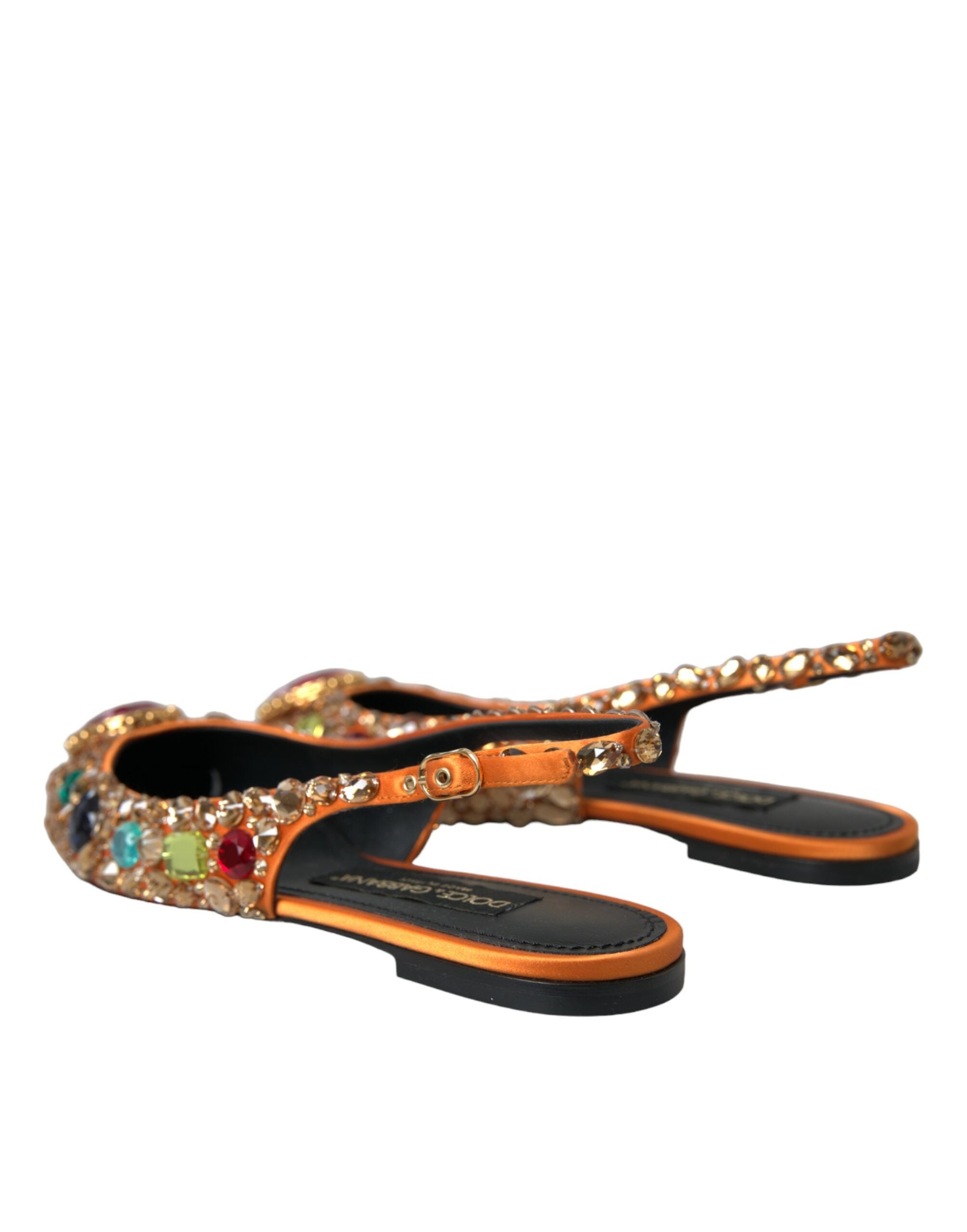 Dolce &amp; Gabbana Orange Satin Crystals Flats σανδάλια Παπούτσια