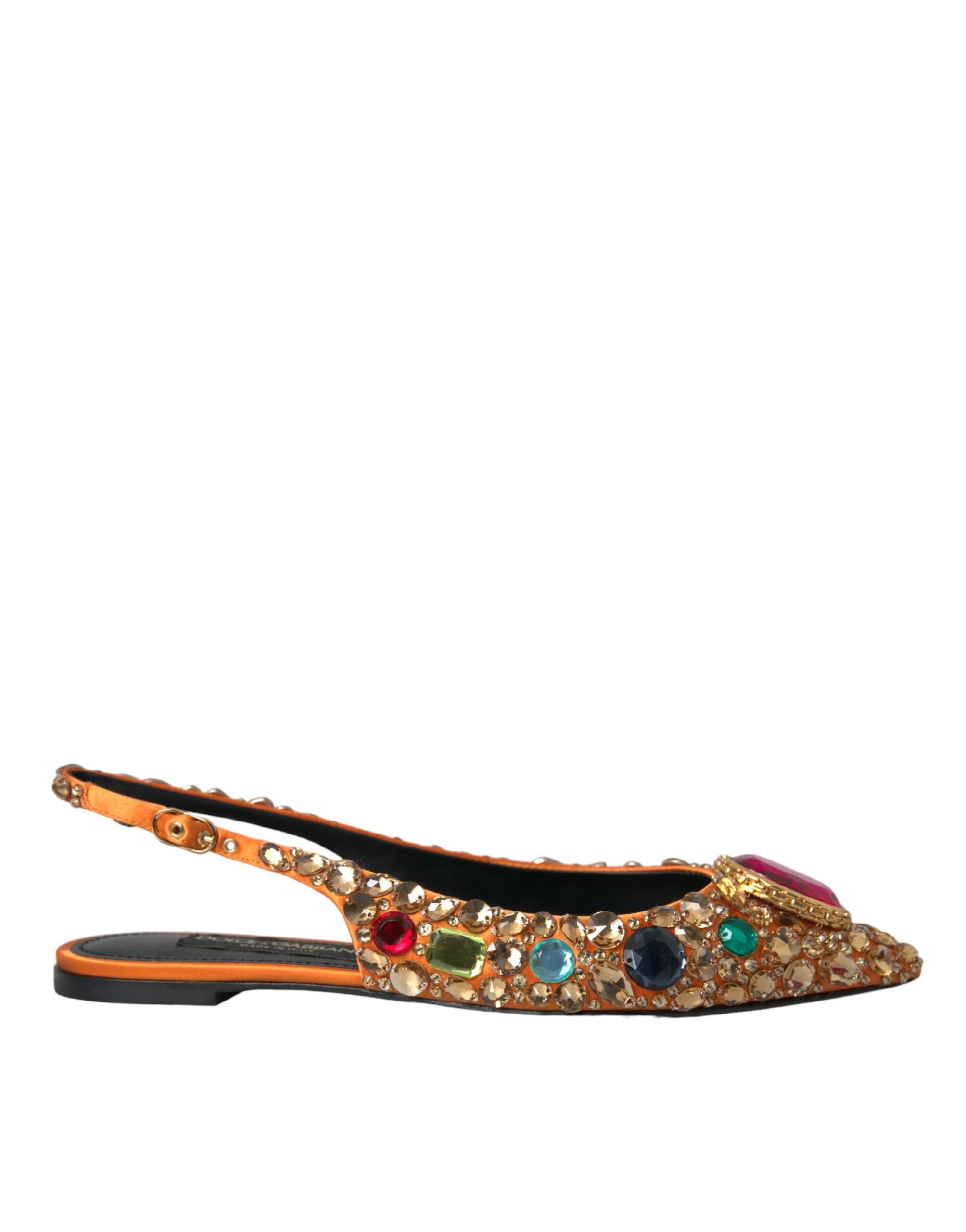 Dolce &amp; Gabbana Orange Satin Crystals Flats σανδάλια Παπούτσια