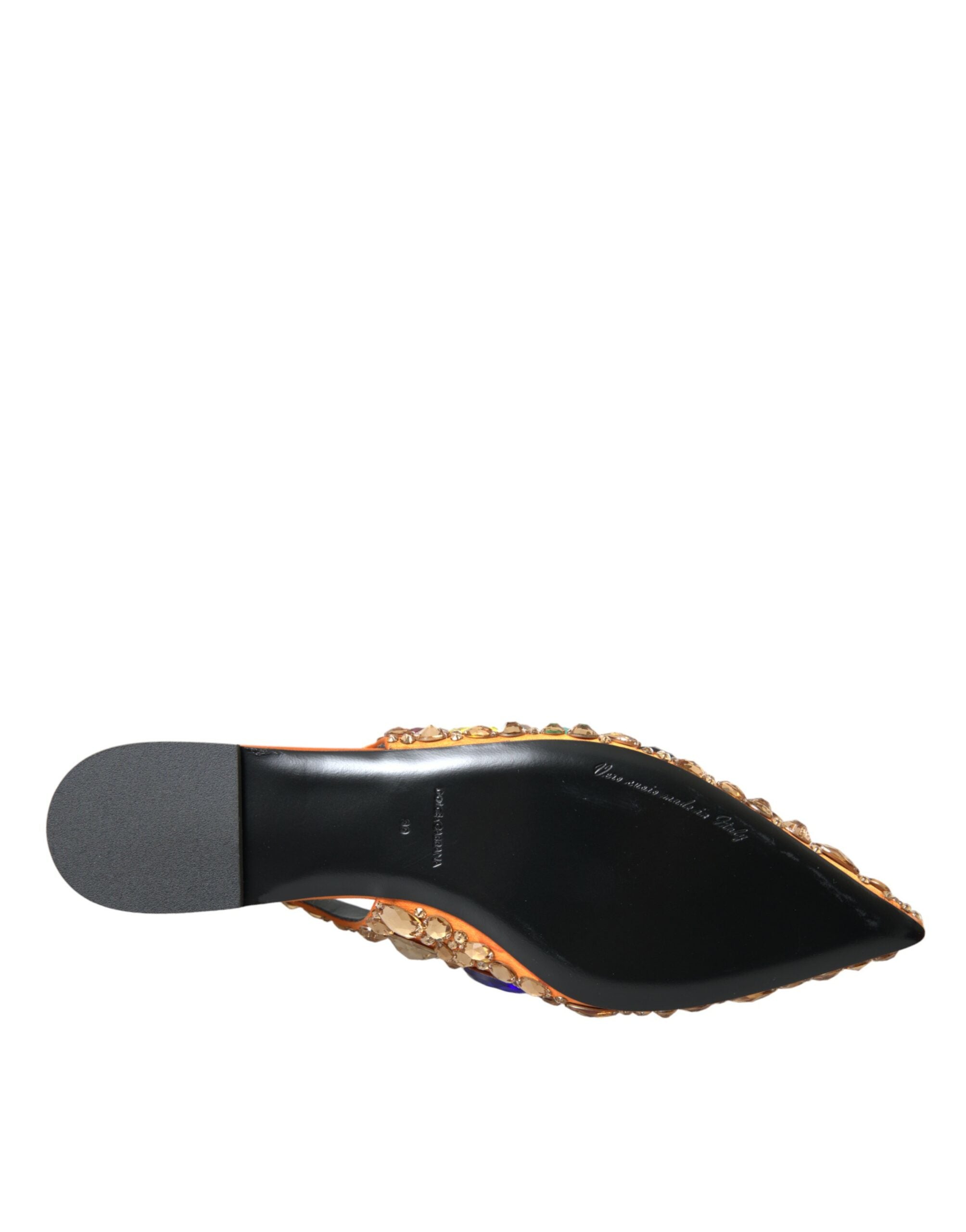 Dolce &amp; Gabbana Orange Satin Crystals Flats σανδάλια Παπούτσια