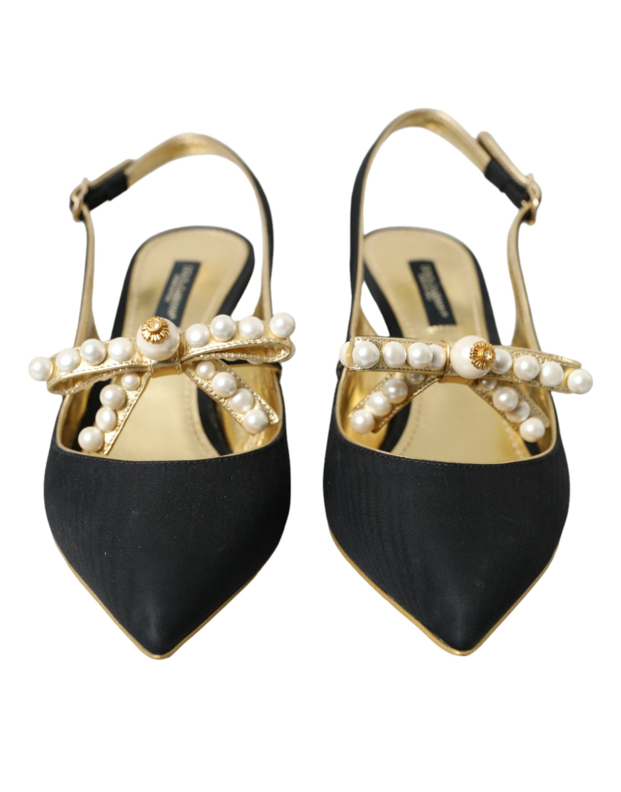 Παπούτσια Dolce &amp; Gabbana Black Leather Faux Pearls Slingbacks