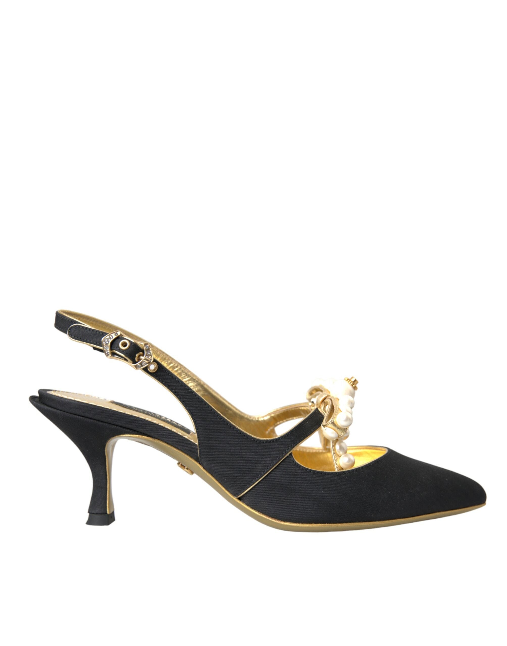 Παπούτσια Dolce &amp; Gabbana Black Leather Faux Pearls Slingbacks