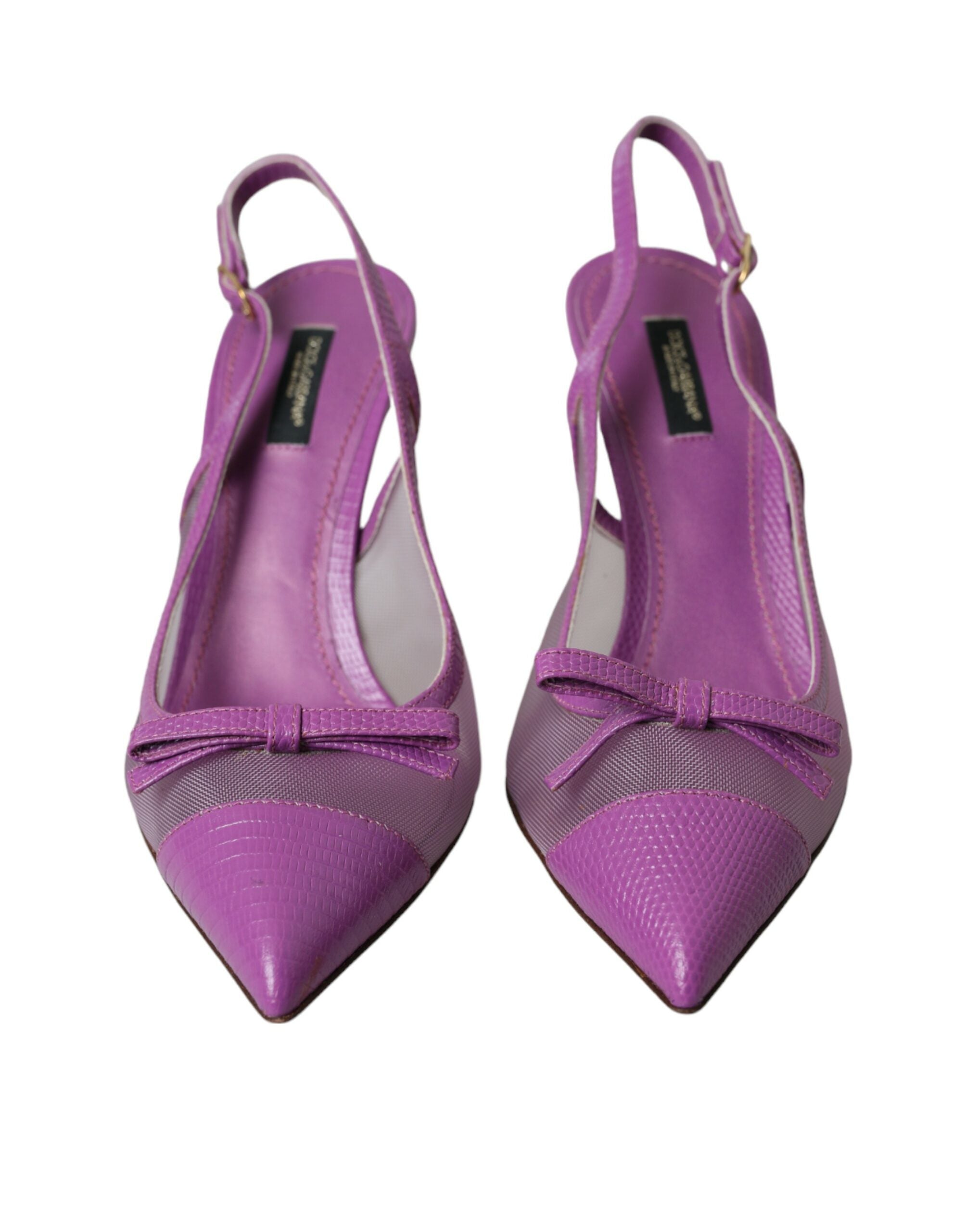 Dolce &amp; Gabbana Purple Leather Mesh ψηλοτάκουνα παπούτσια Slingback