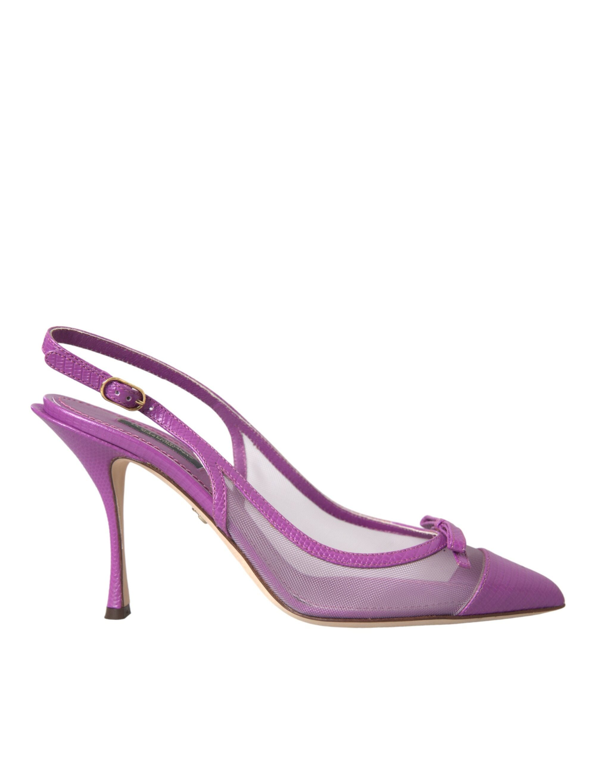 Dolce &amp; Gabbana Purple Leather Mesh ψηλοτάκουνα παπούτσια Slingback