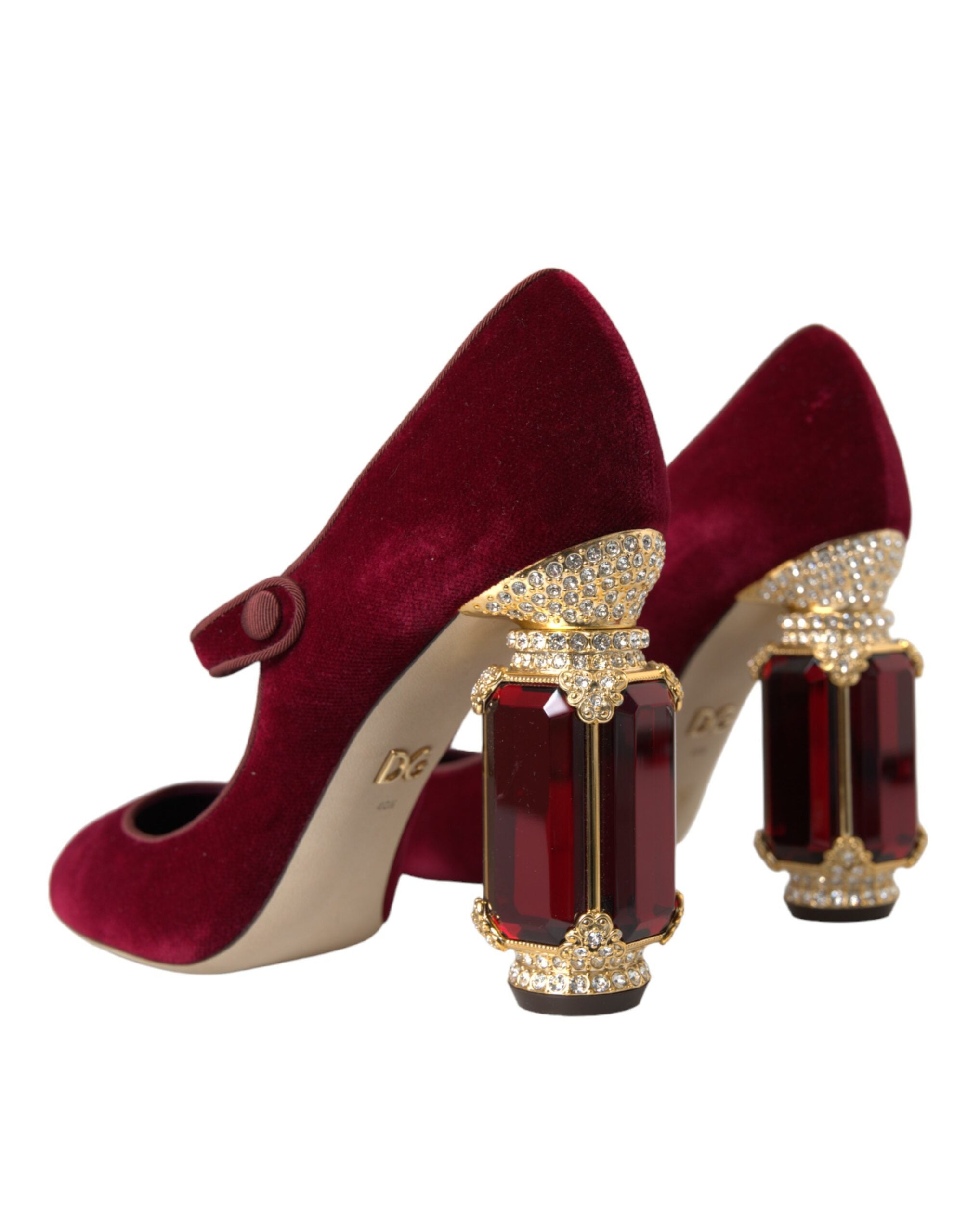 Dolce &amp; Gabbana Red Velvet Gold Crystals Γόβες Mary Jane Παπούτσια