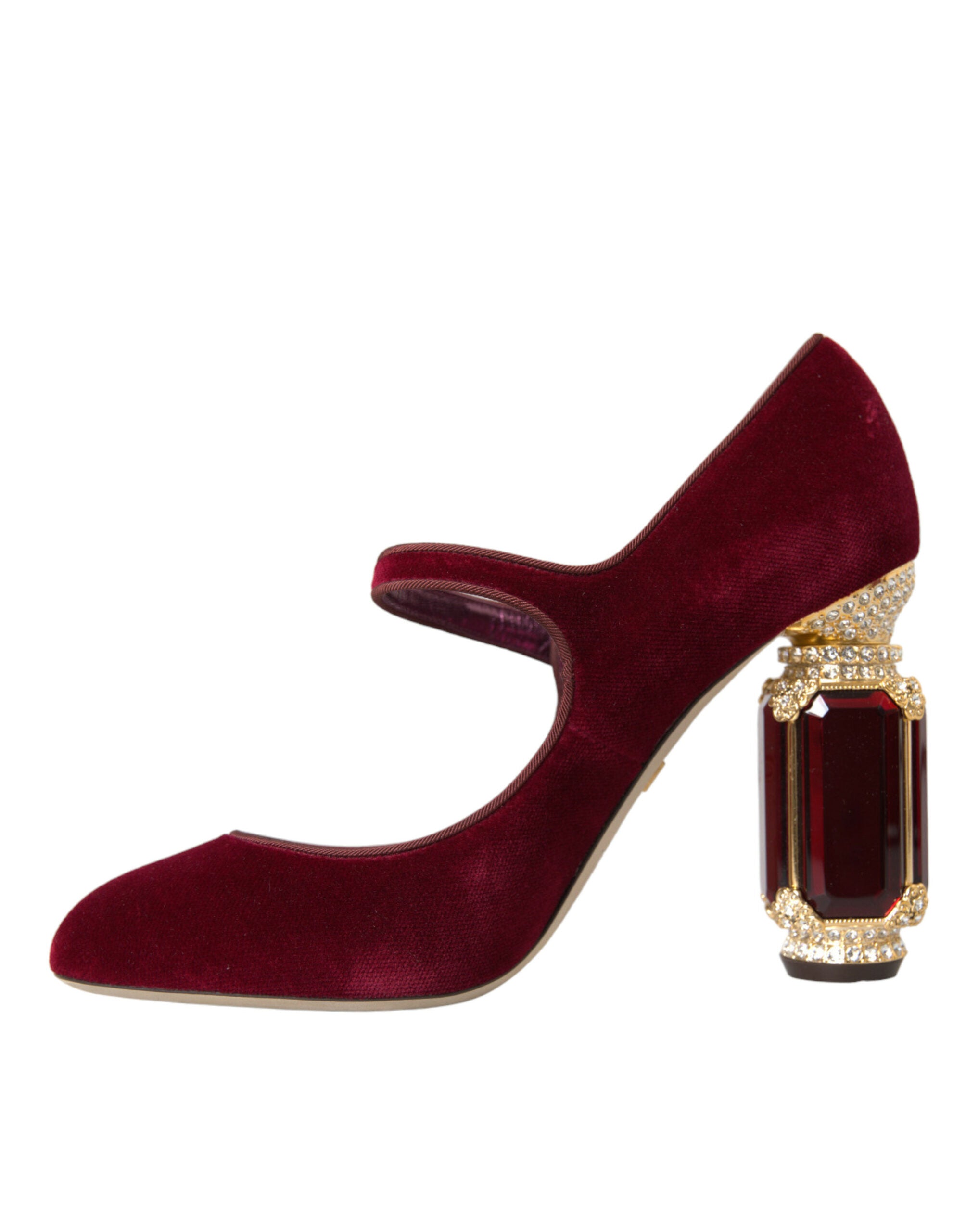 Dolce &amp; Gabbana Red Velvet Gold Crystals Γόβες Mary Jane Παπούτσια