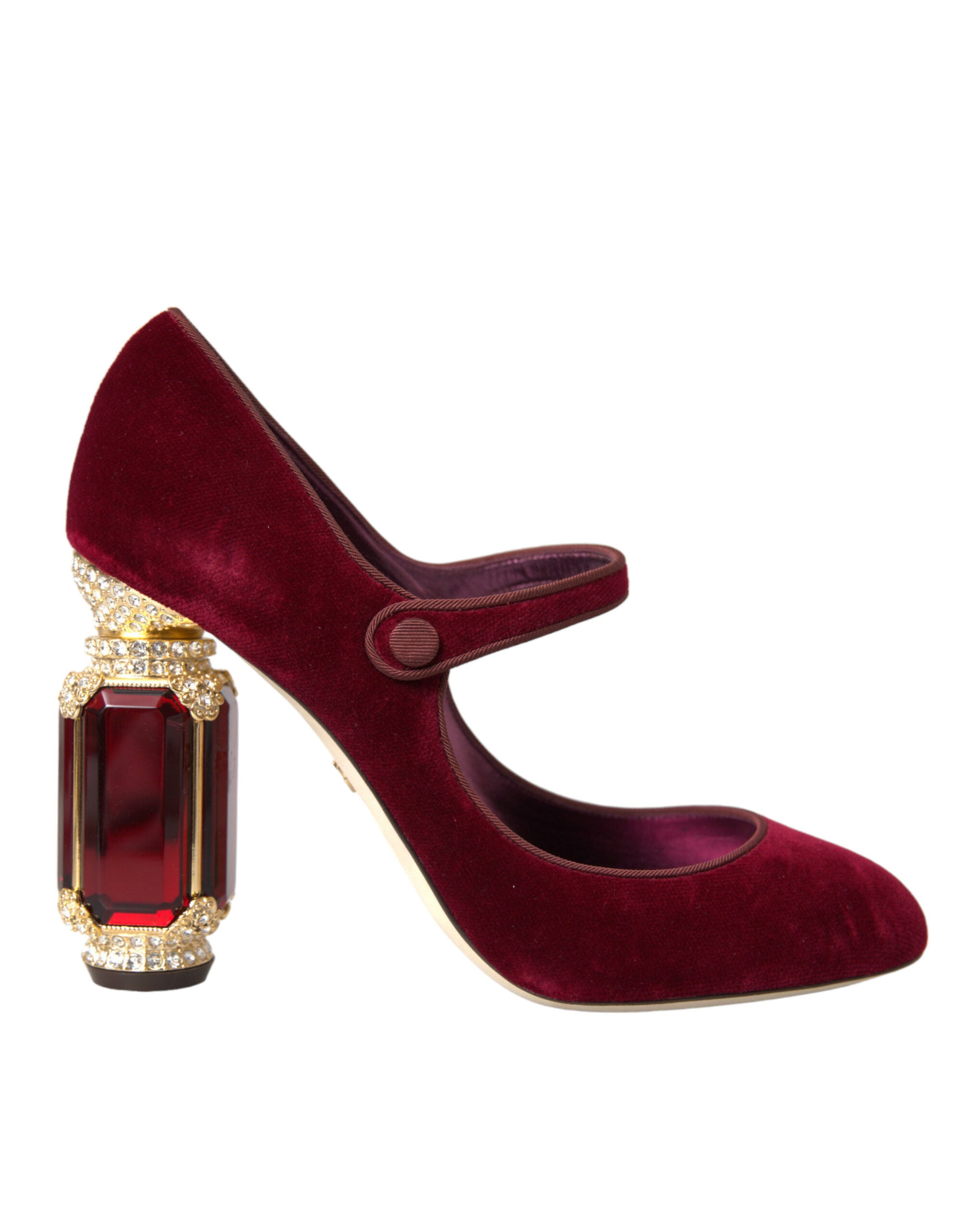 Dolce &amp; Gabbana Red Velvet Gold Crystals Γόβες Mary Jane Παπούτσια