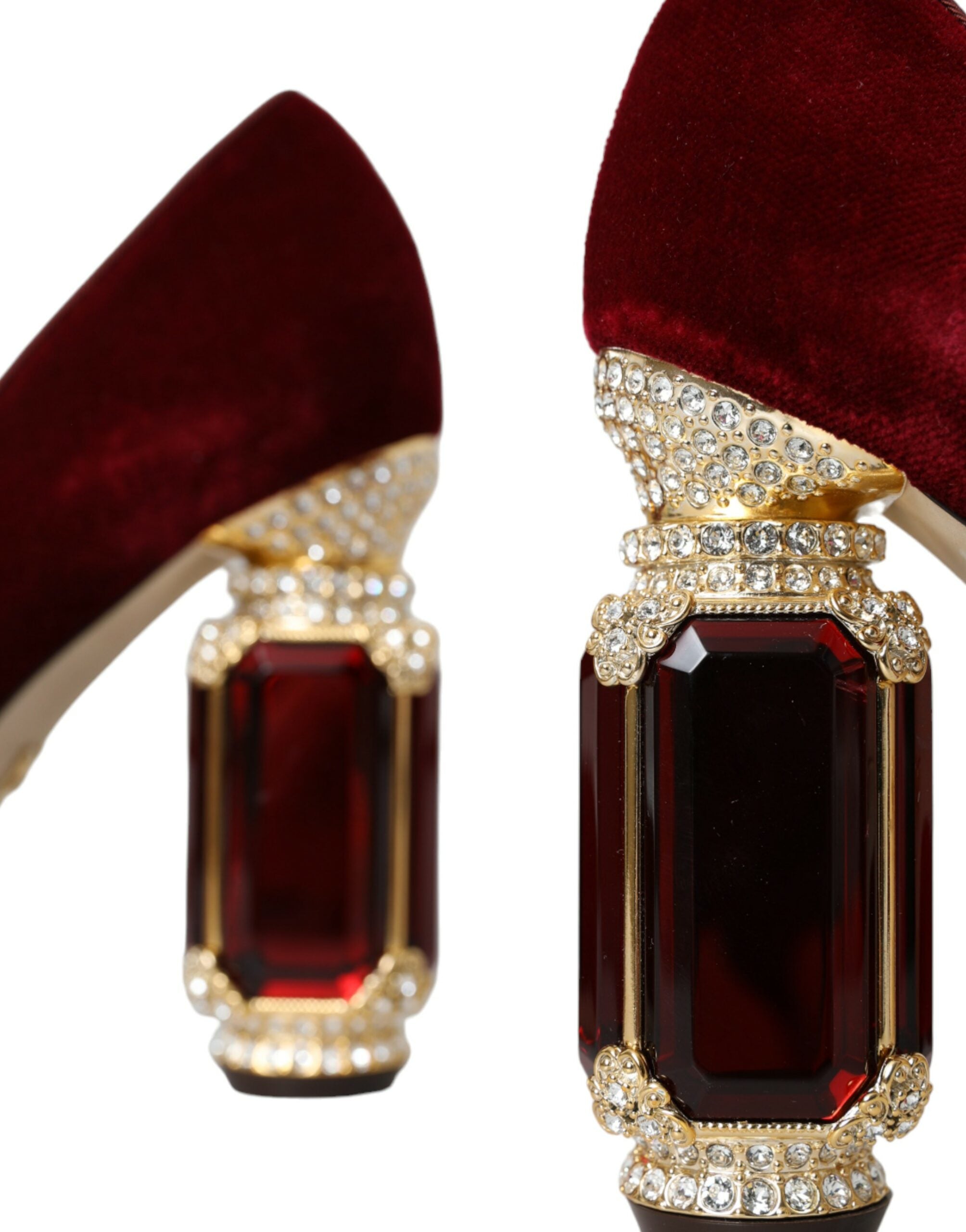 Dolce &amp; Gabbana Red Velvet Gold Crystals Γόβες Mary Jane Παπούτσια