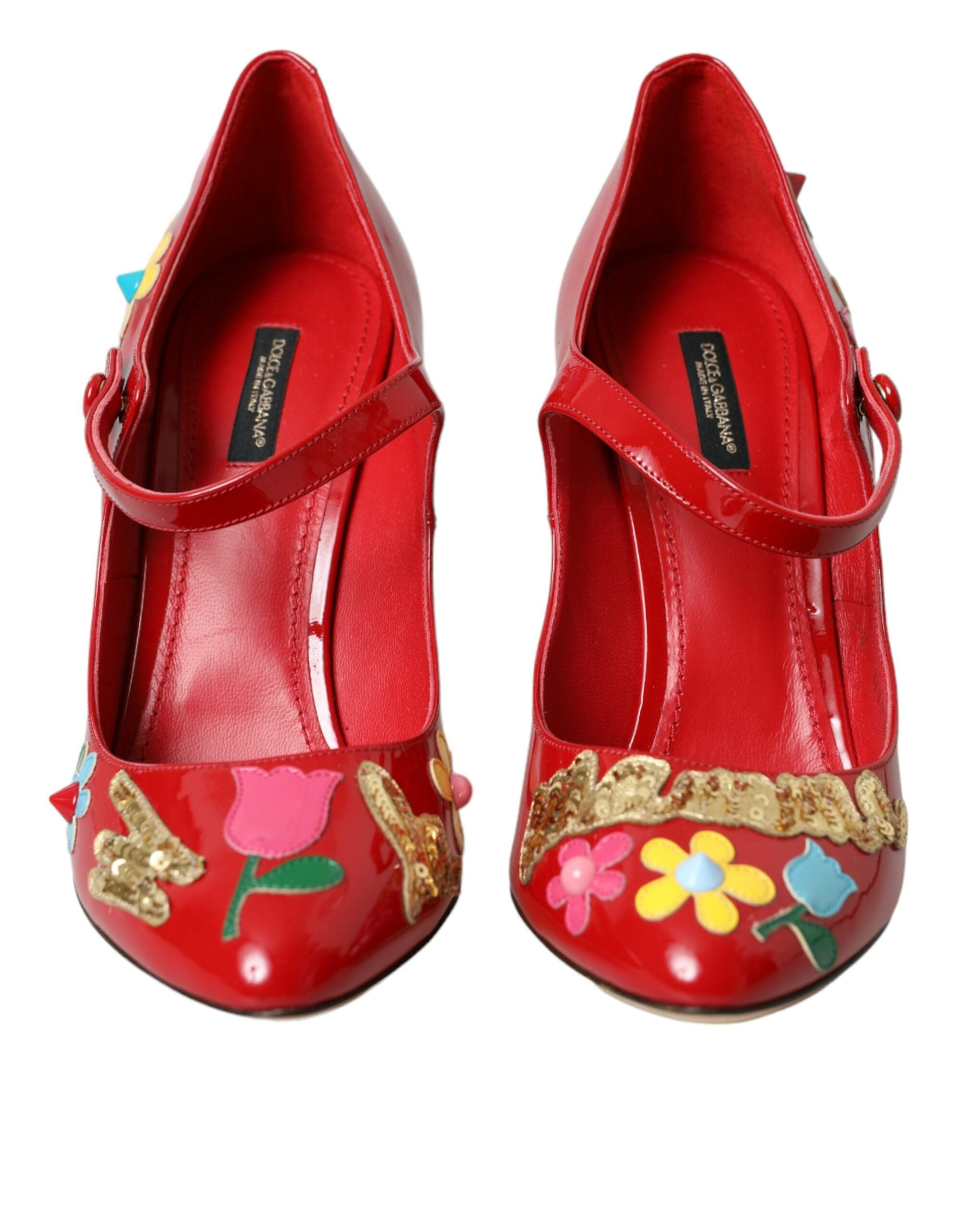 Dolce &amp; Gabbana Red Leather Embellished Mary Jane Pumps Heels παπούτσια