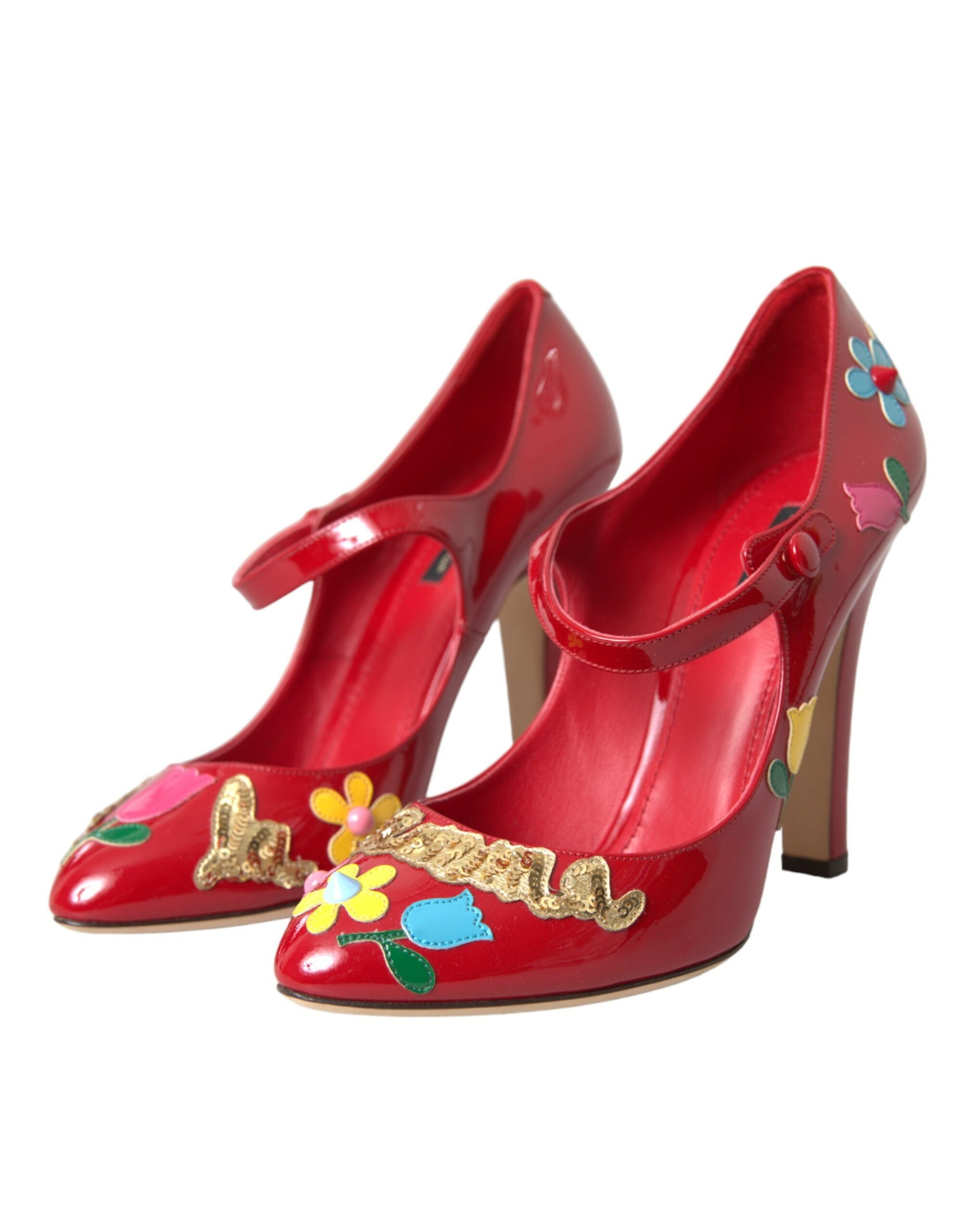 Dolce &amp; Gabbana Red Leather Embellished Mary Jane Pumps Heels παπούτσια