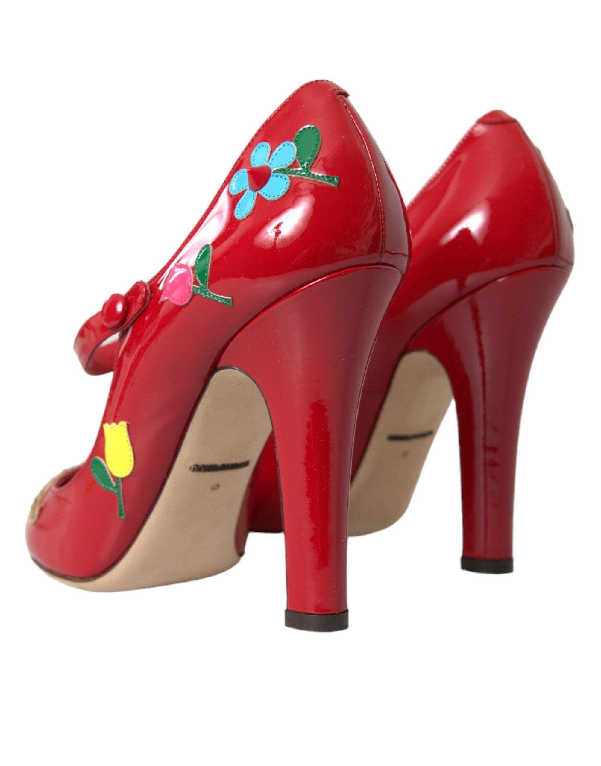 Dolce &amp; Gabbana Red Leather Embellished Mary Jane Pumps Heels παπούτσια