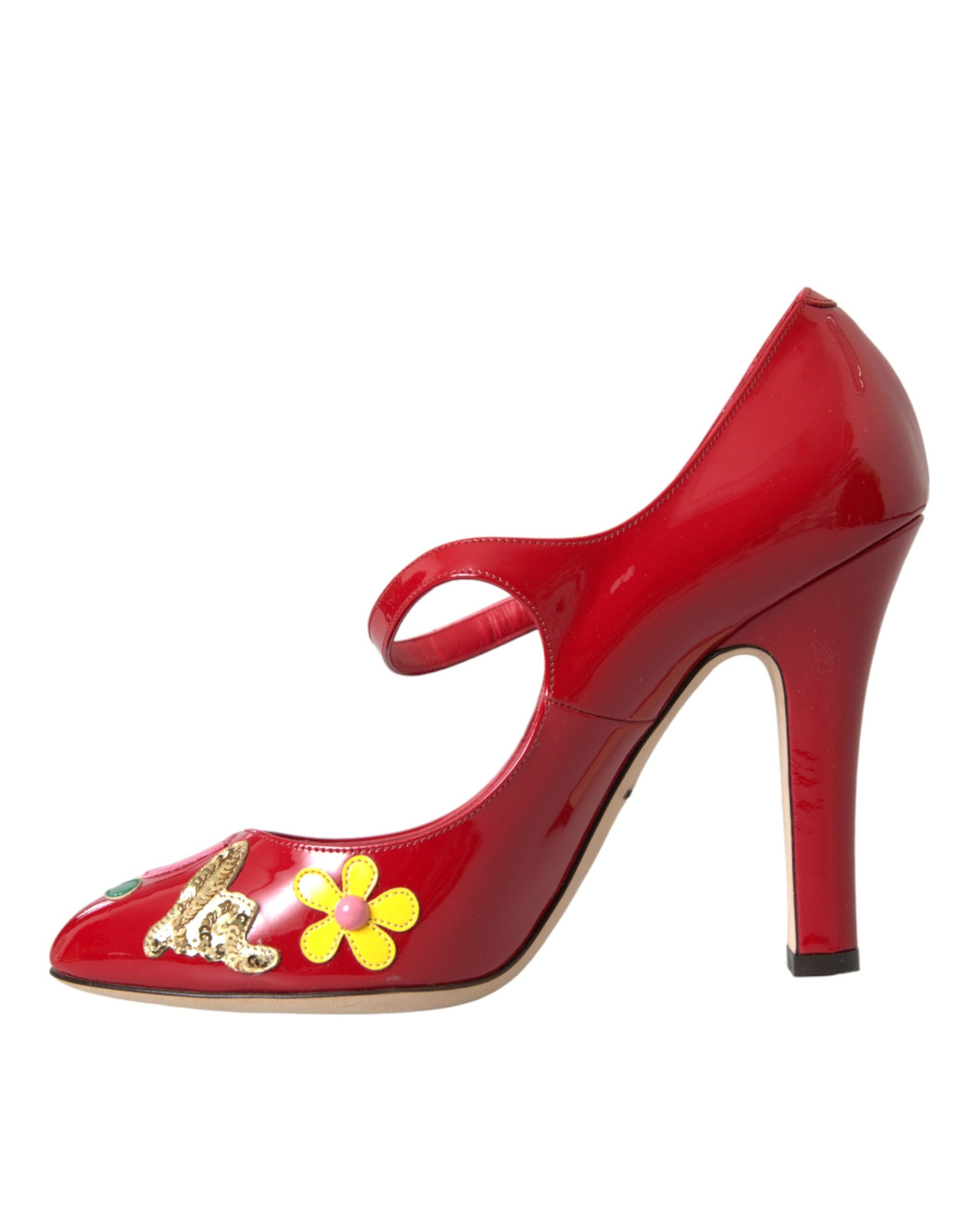 Dolce &amp; Gabbana Red Leather Embellished Mary Jane Pumps Heels παπούτσια