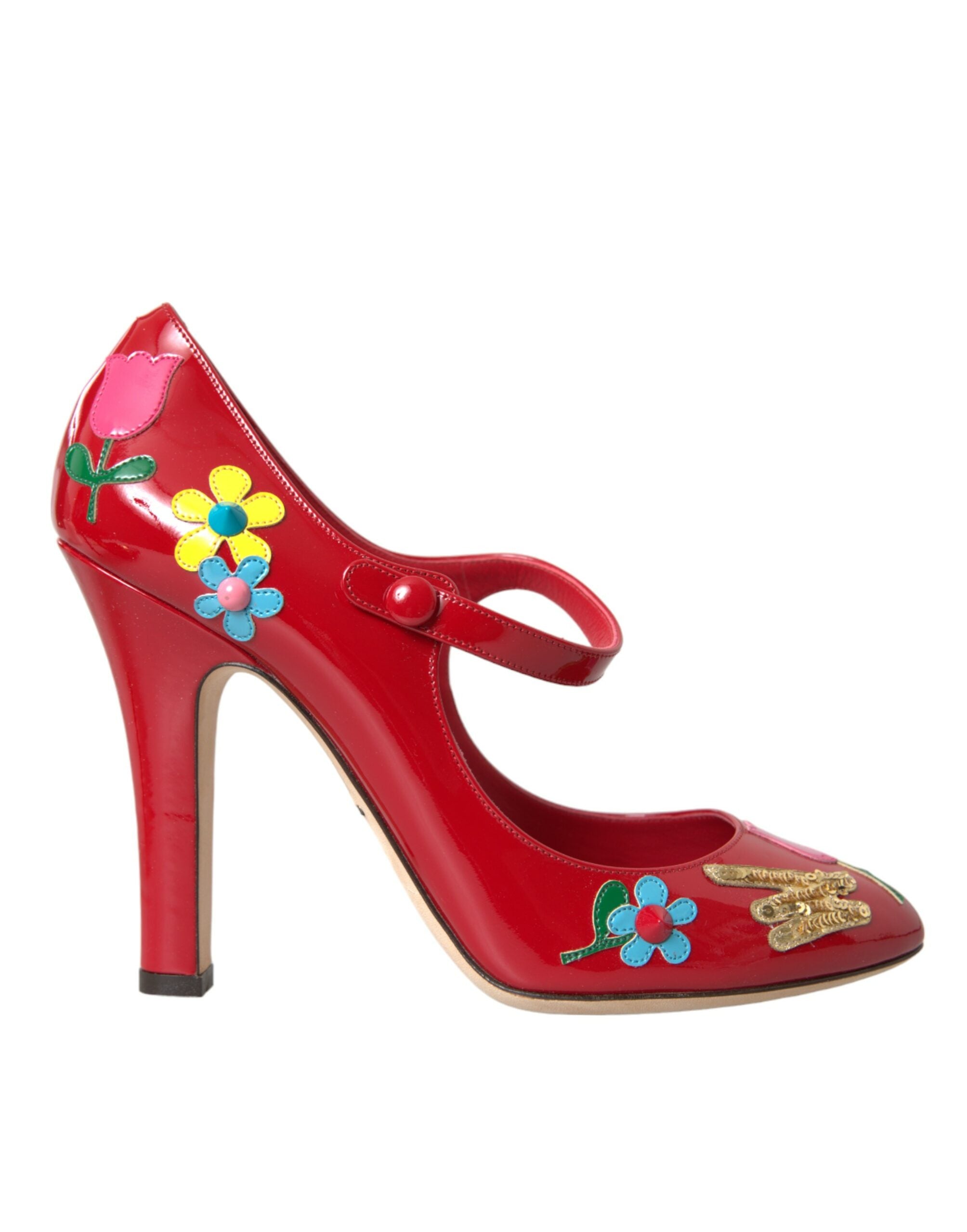 Dolce &amp; Gabbana Red Leather Embellished Mary Jane Pumps Heels παπούτσια