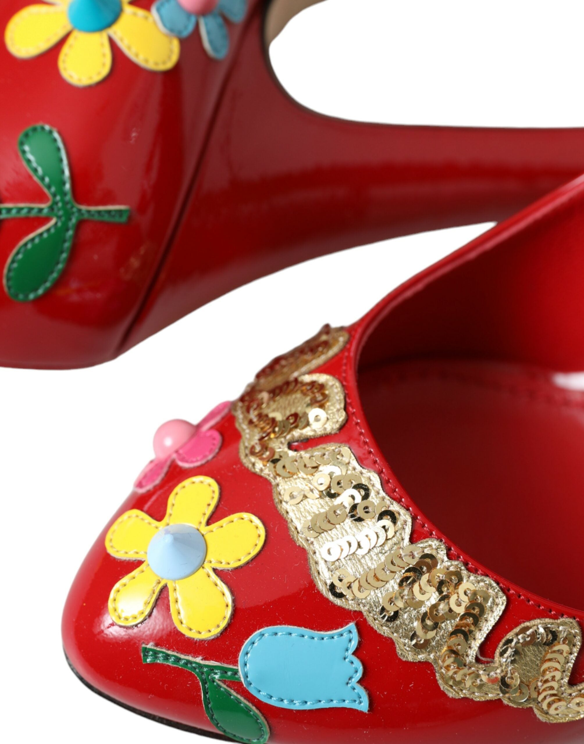 Dolce &amp; Gabbana Red Leather Embellished Mary Jane Pumps Heels παπούτσια