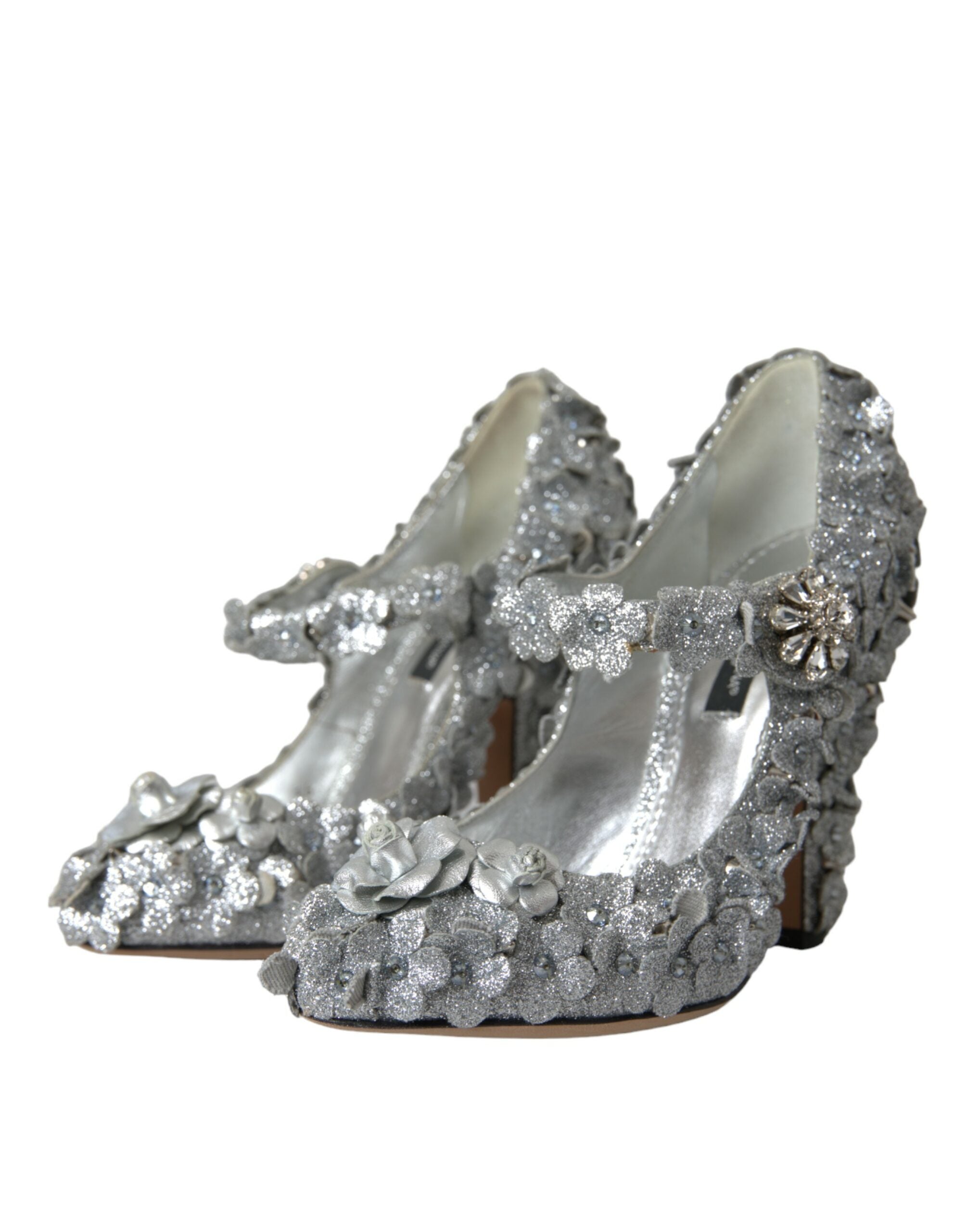 Παπούτσια Dolce &amp; Gabbana Silver Floral Crystal Mary Jane Pumps