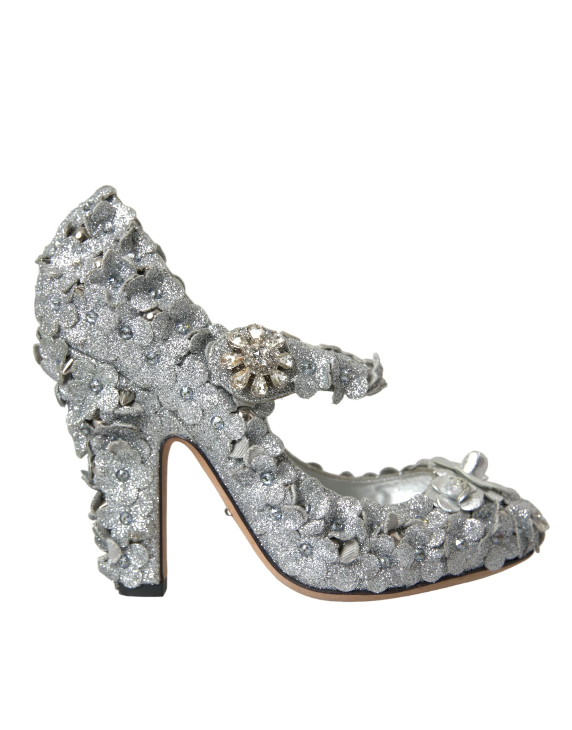 Παπούτσια Dolce &amp; Gabbana Silver Floral Crystal Mary Jane Pumps