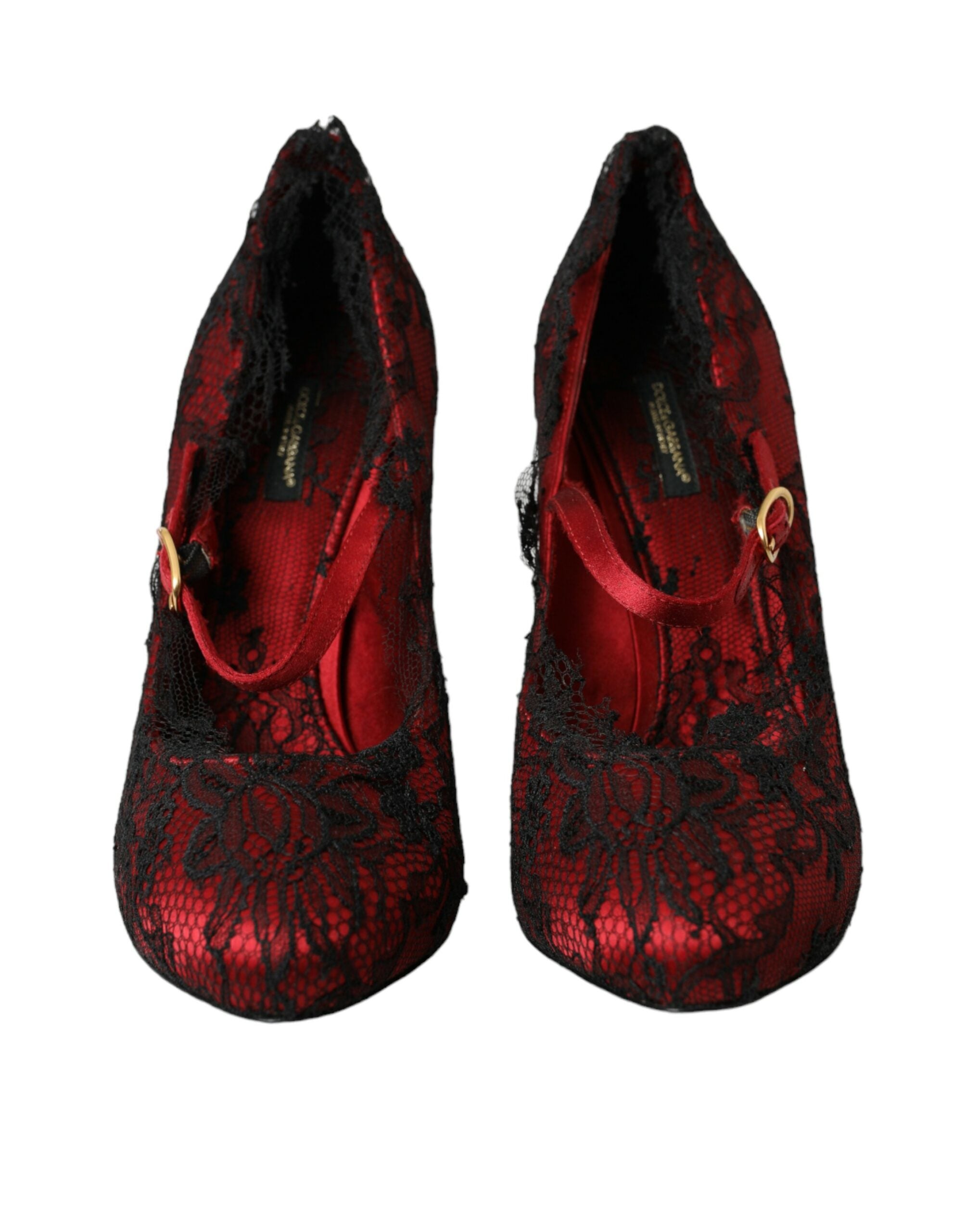 Παπούτσια Dolce &amp; Gabbana Red Black Floral Lace Mary Jane Pumps