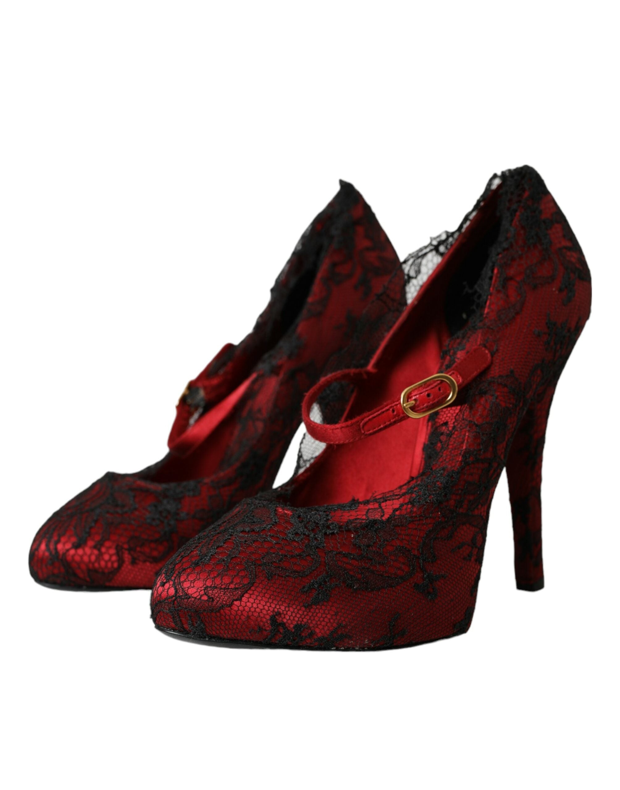 Παπούτσια Dolce &amp; Gabbana Red Black Floral Lace Mary Jane Pumps