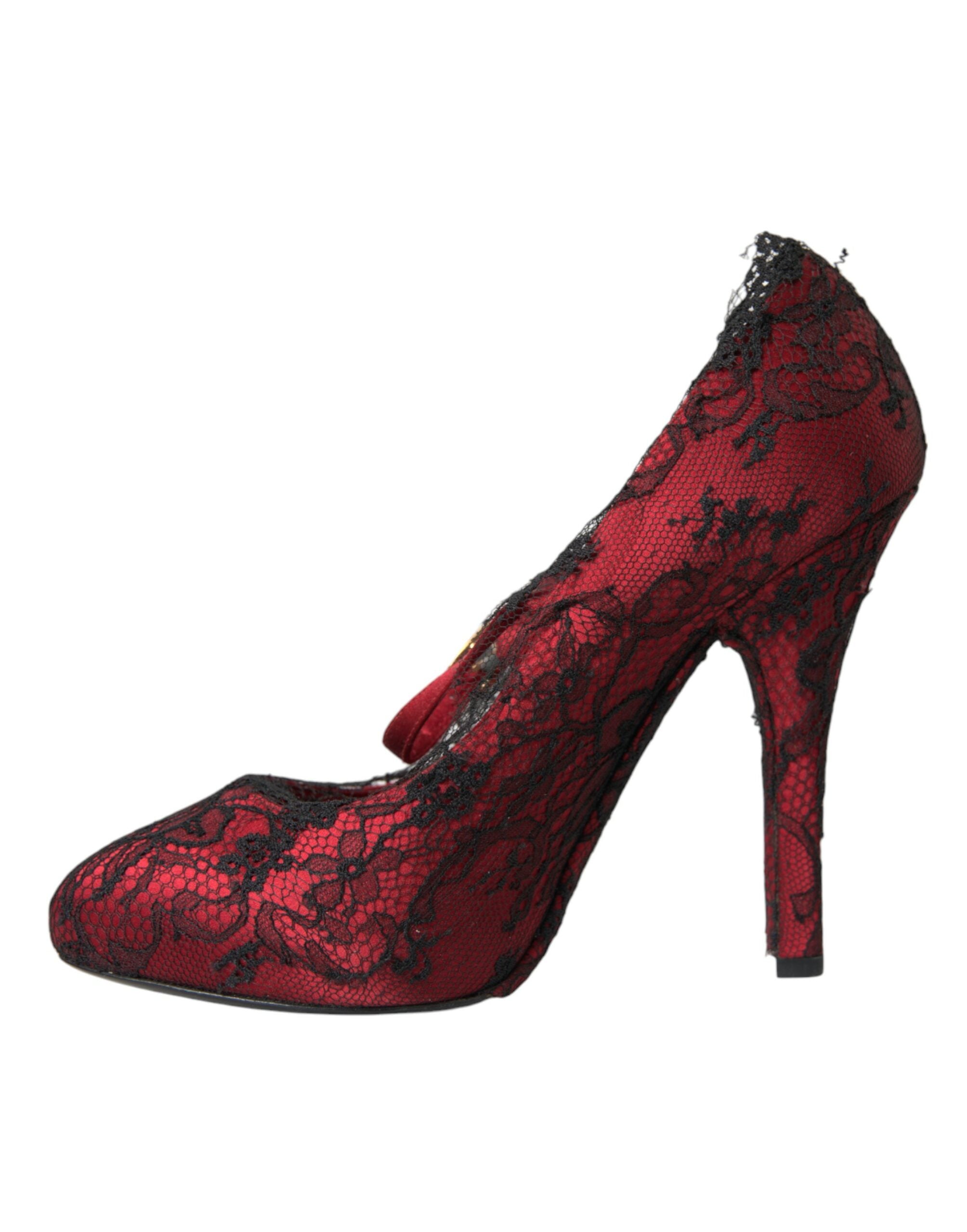 Παπούτσια Dolce &amp; Gabbana Red Black Floral Lace Mary Jane Pumps