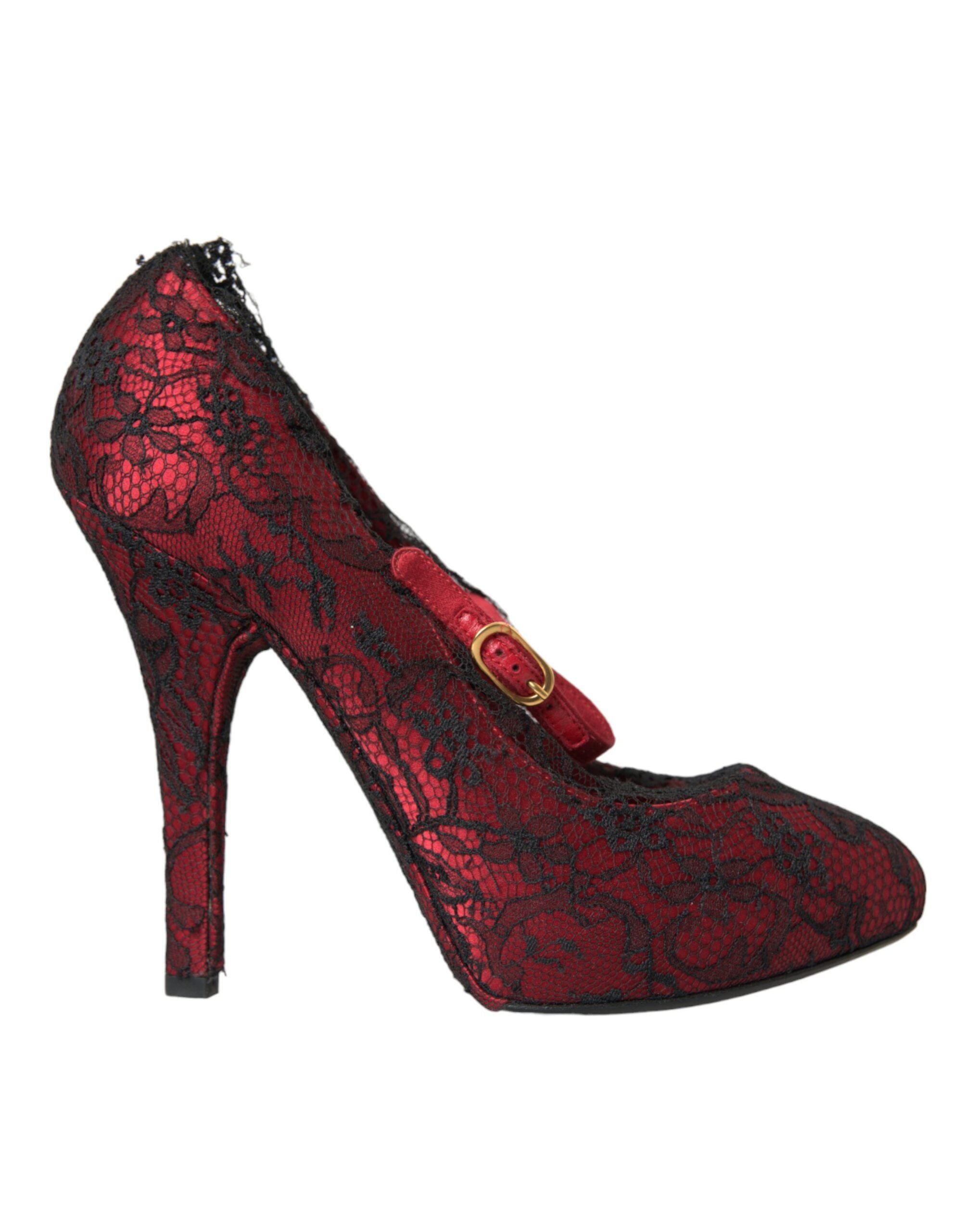 Παπούτσια Dolce &amp; Gabbana Red Black Floral Lace Mary Jane Pumps