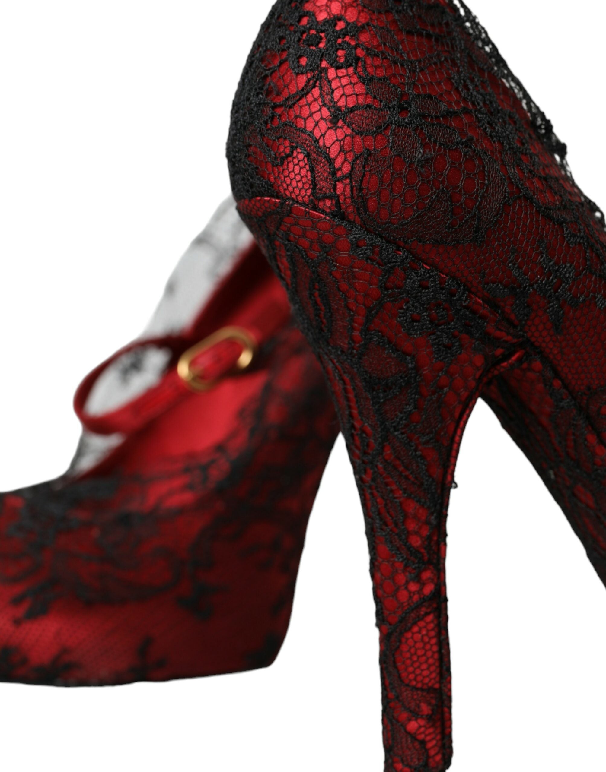 Παπούτσια Dolce &amp; Gabbana Red Black Floral Lace Mary Jane Pumps