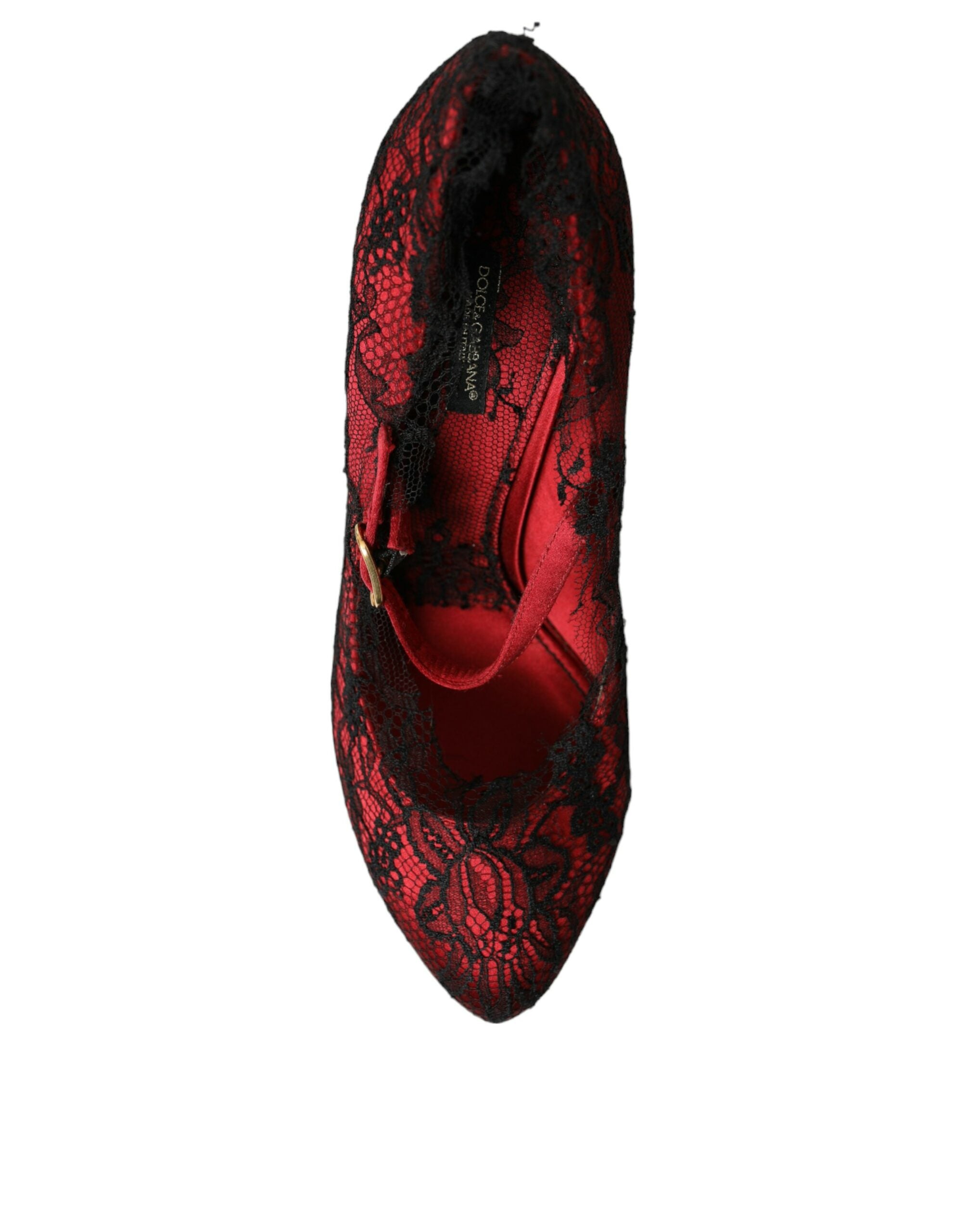 Παπούτσια Dolce &amp; Gabbana Red Black Floral Lace Mary Jane Pumps