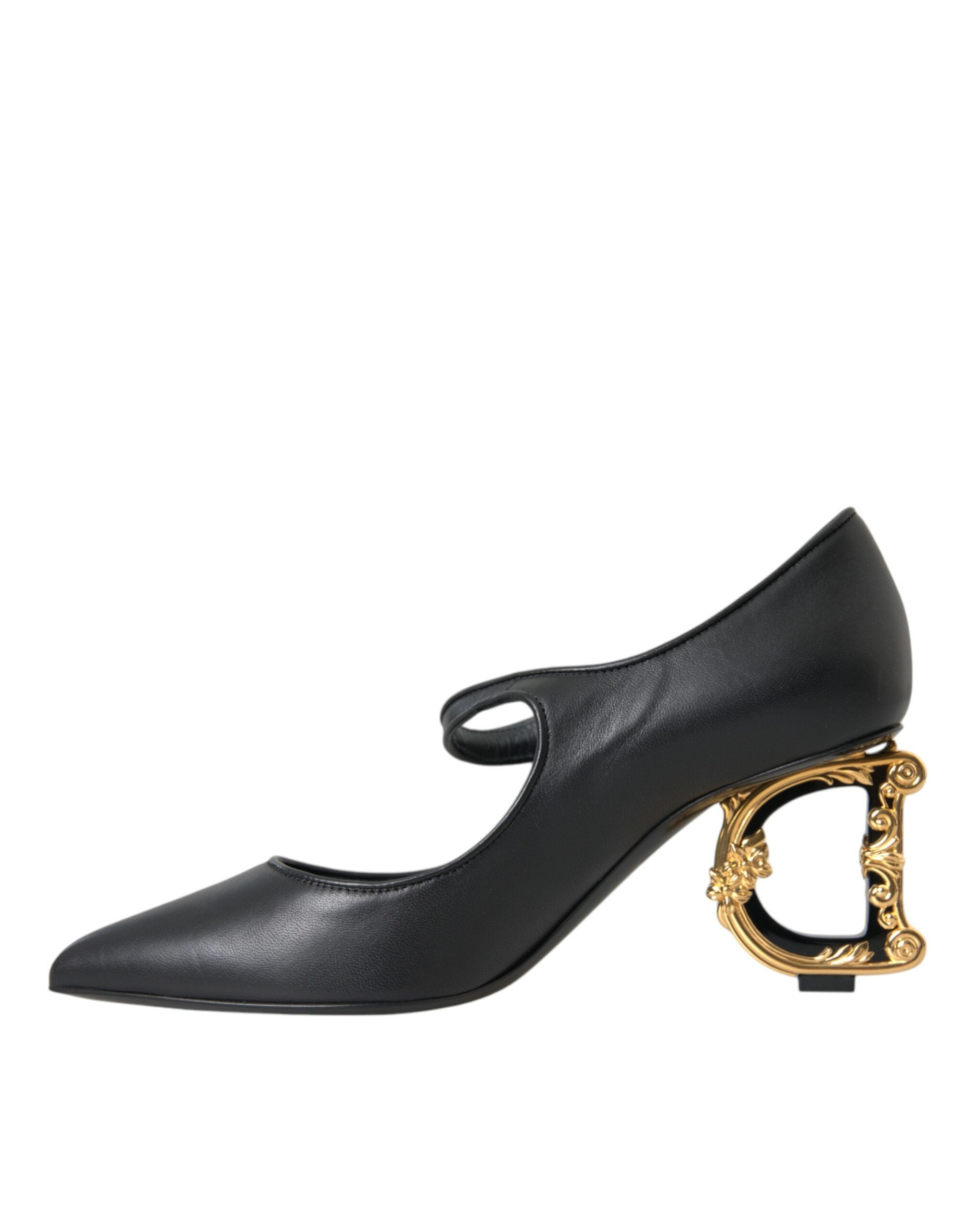 Dolce &amp; Gabbana Μαύρο Δερμάτινο Λογότυπο Γόβες Mary Janes Pumps Παπούτσια